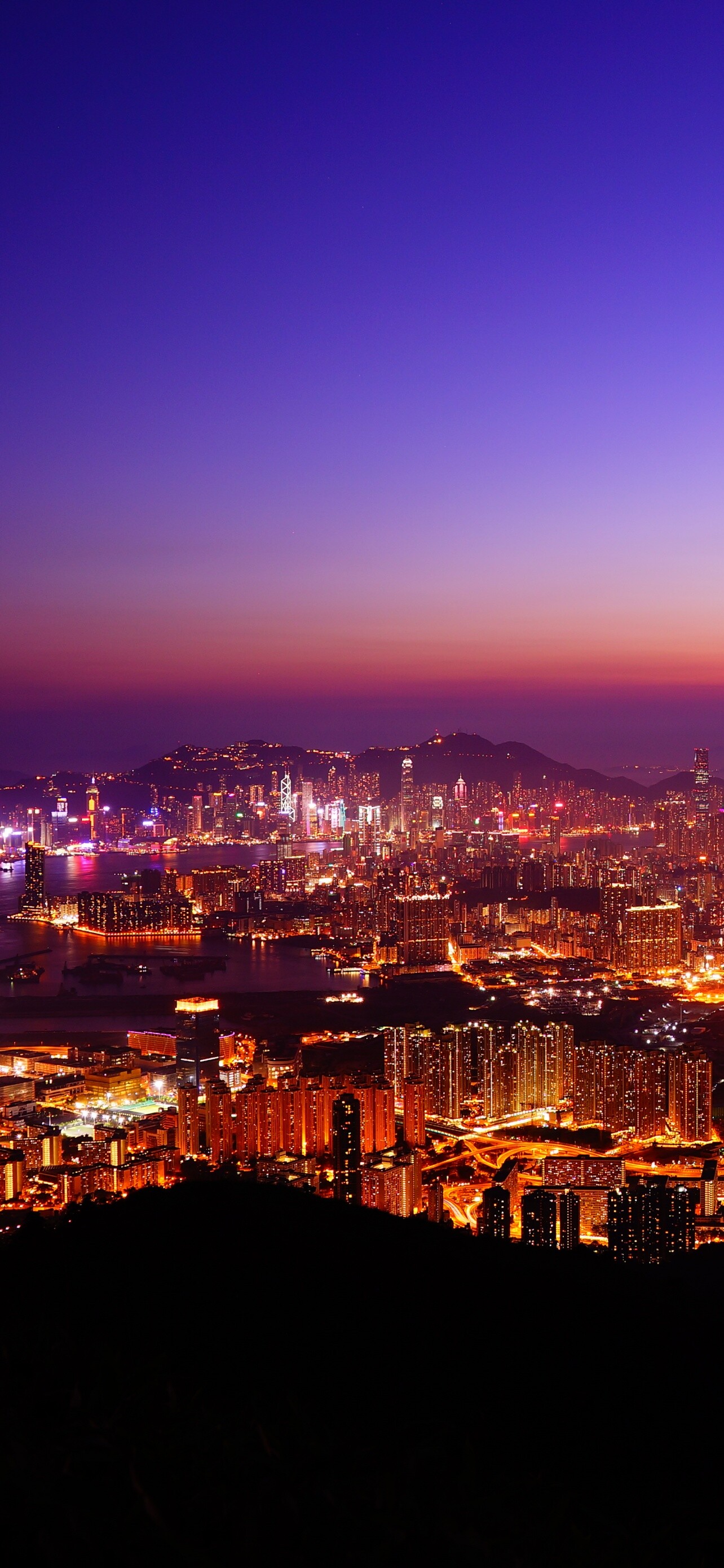 Hong Kong city wallpaper, Aerial view, Serene sunset, Nature's beauty, 1290x2780 HD Phone