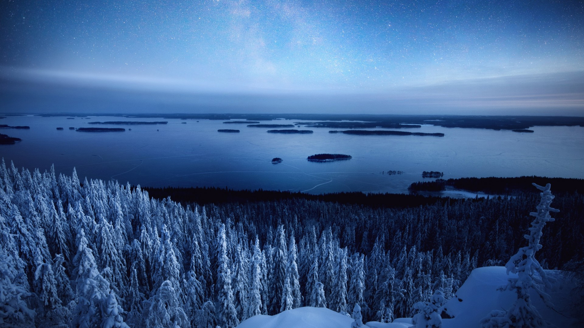 Koli national park, Snow winter, Milky way, Starry sky, 1920x1080 Full HD Desktop