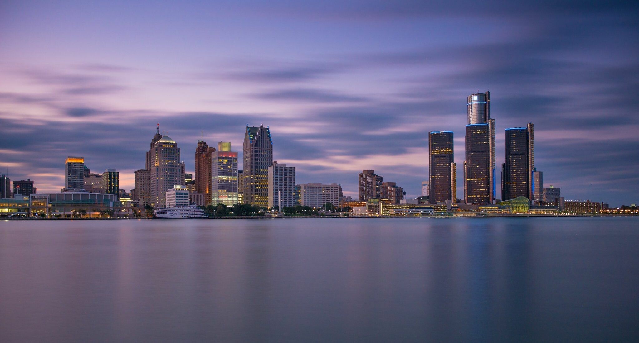 Detroit Skyline, Travels, City wallpapers, Free images, 2050x1110 HD Desktop