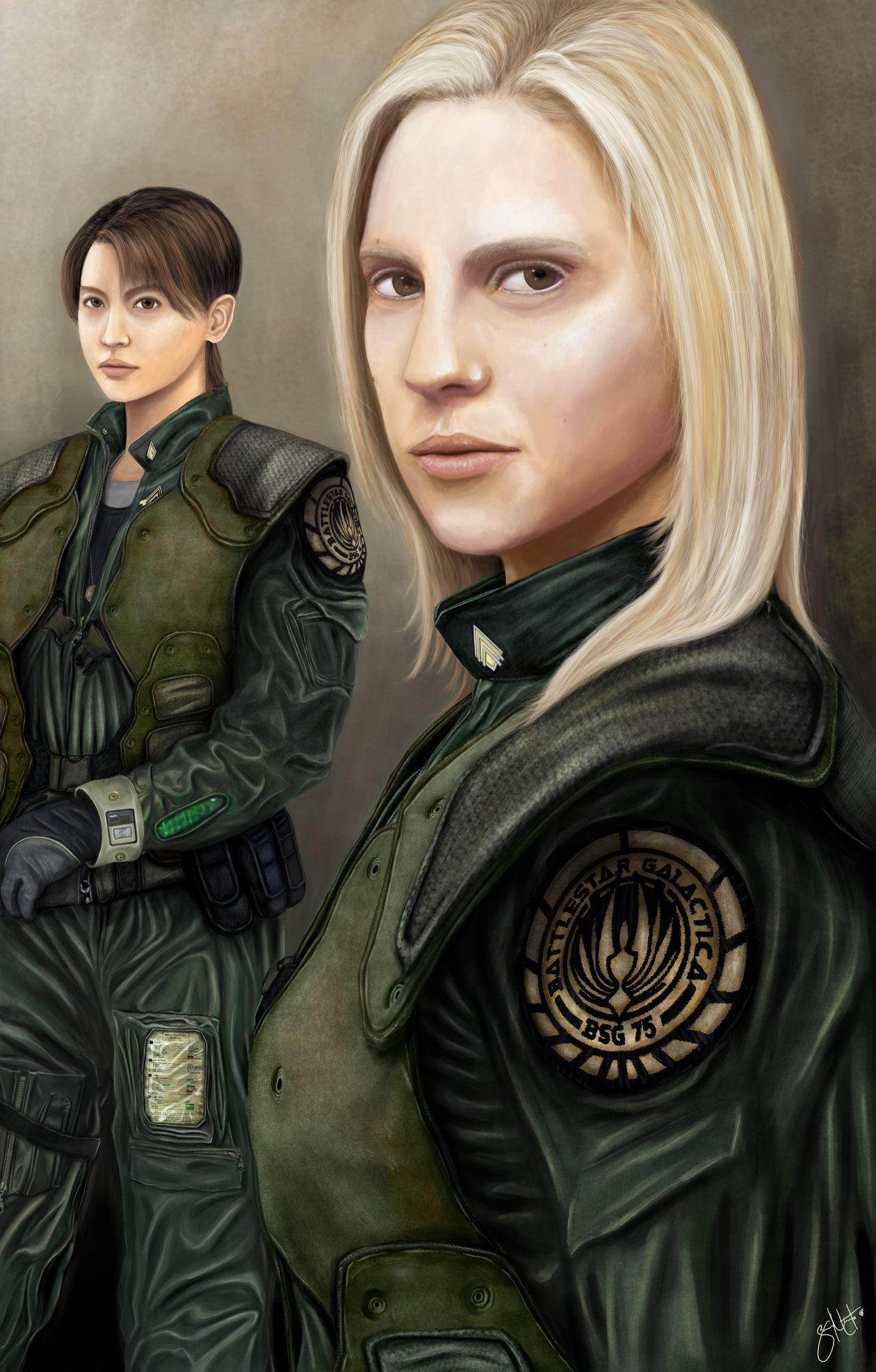 Starbuck, Boomer, Battlestar Galactica, Fan art, 1260x1980 HD Phone