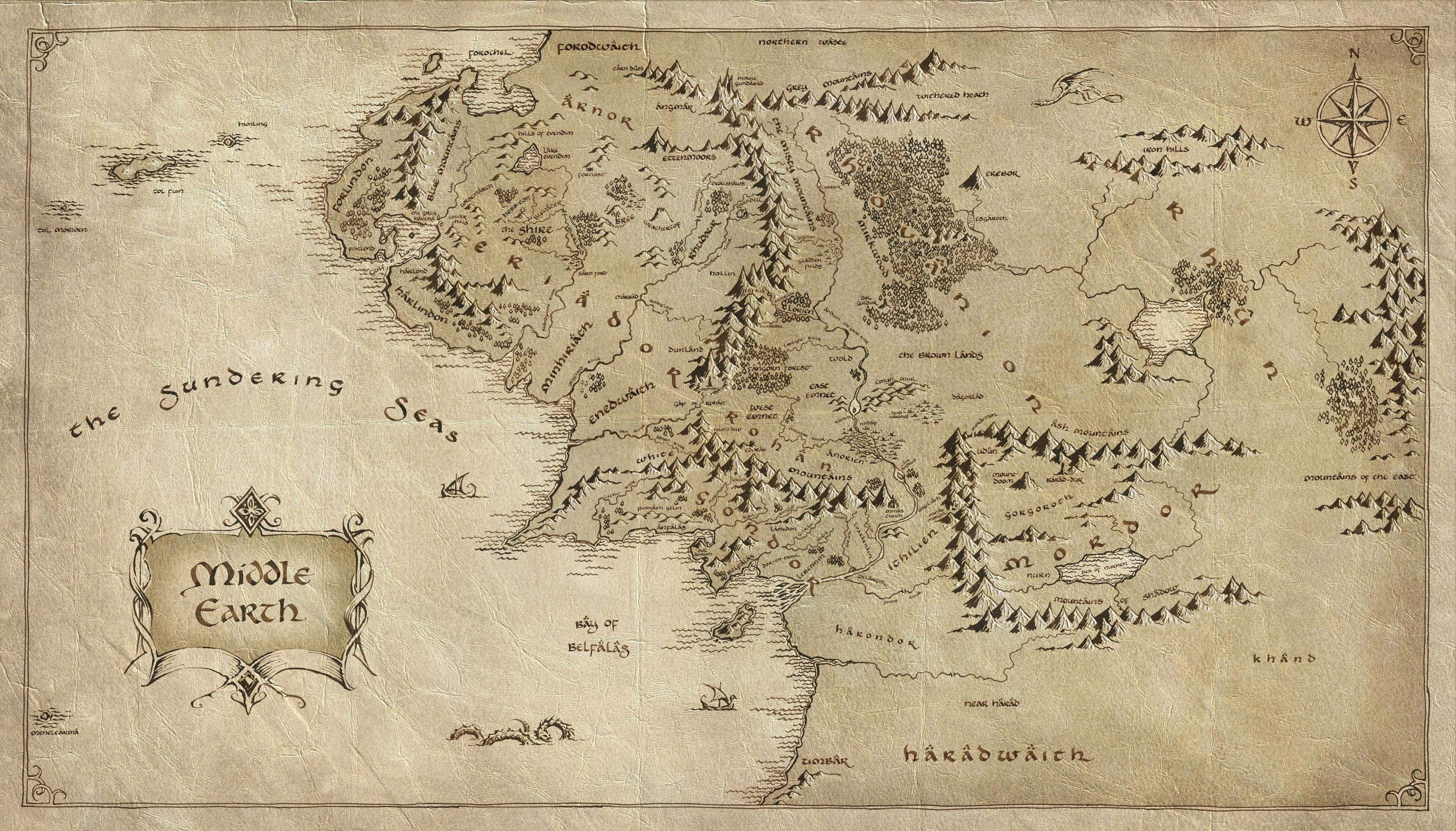 Middle Earth, Lord of the Rings Map Wallpaper, 3000x1720 HD Desktop