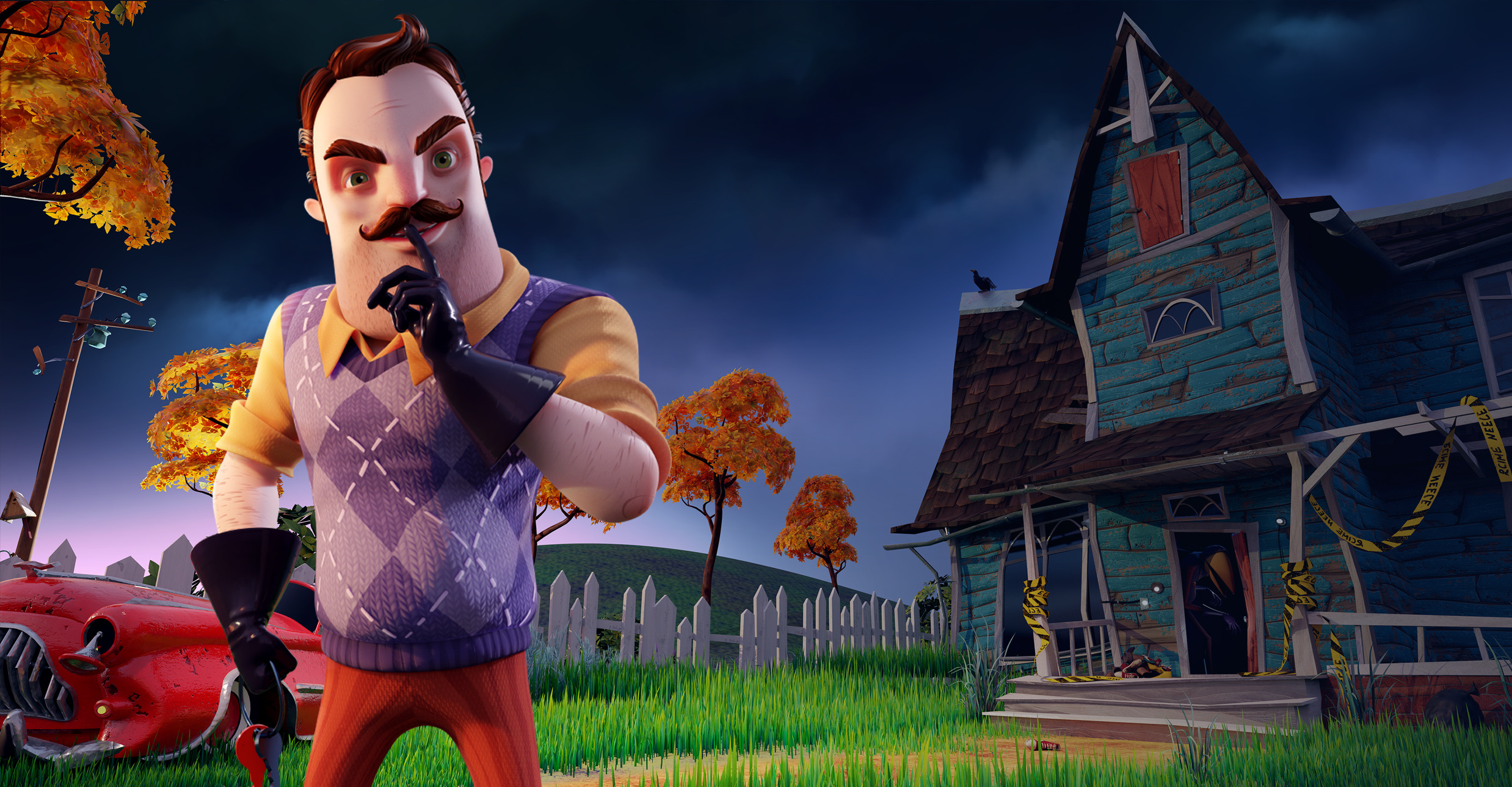 Hello Neighbor 2, Intense gameplay survey, Suspenseful moments, Unexpected scares, 2480x1290 HD Desktop