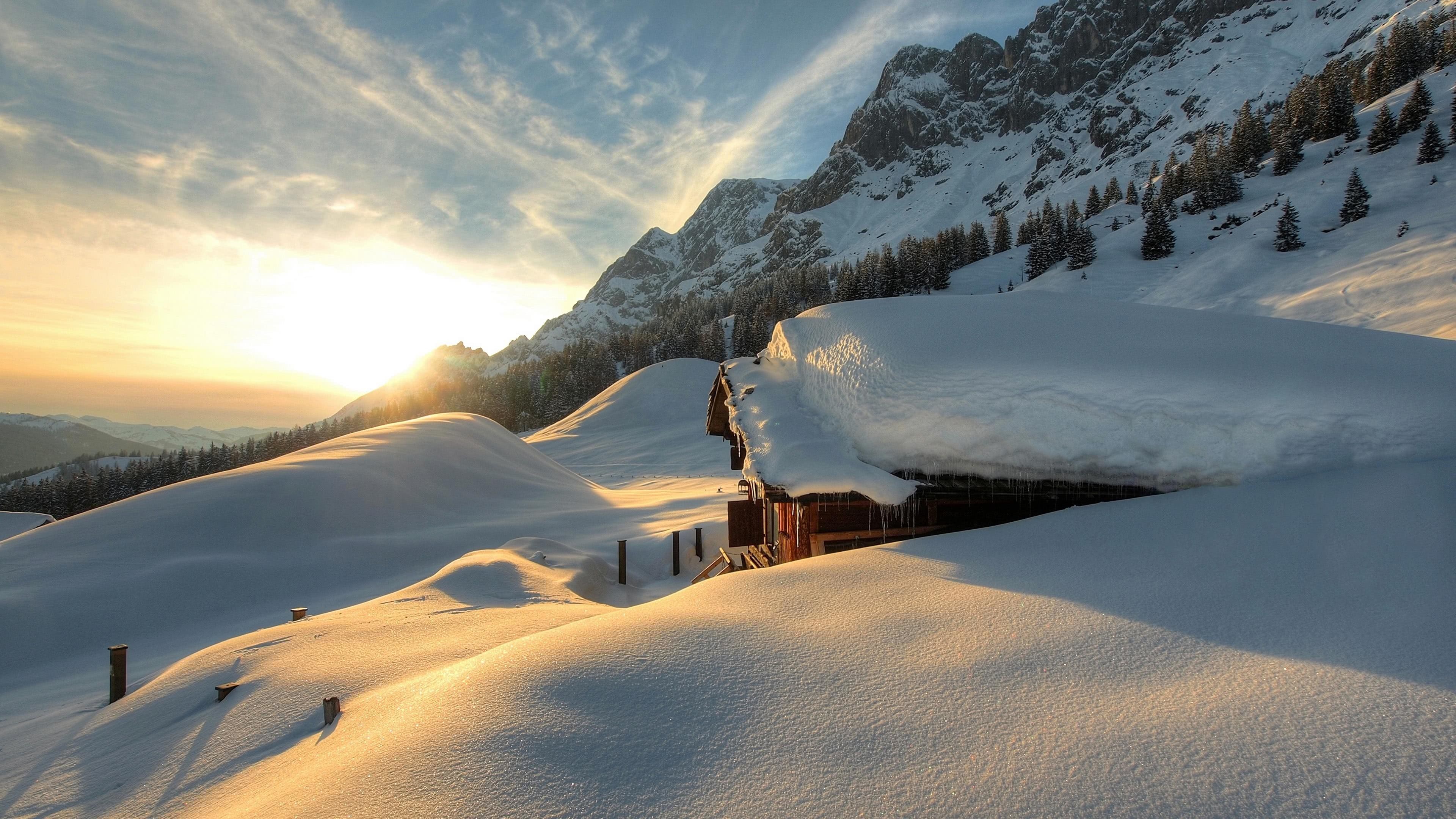 Winter mountains, Austrian beauty, Snowy landscape, Breathtaking scenery, 3840x2160 4K Desktop