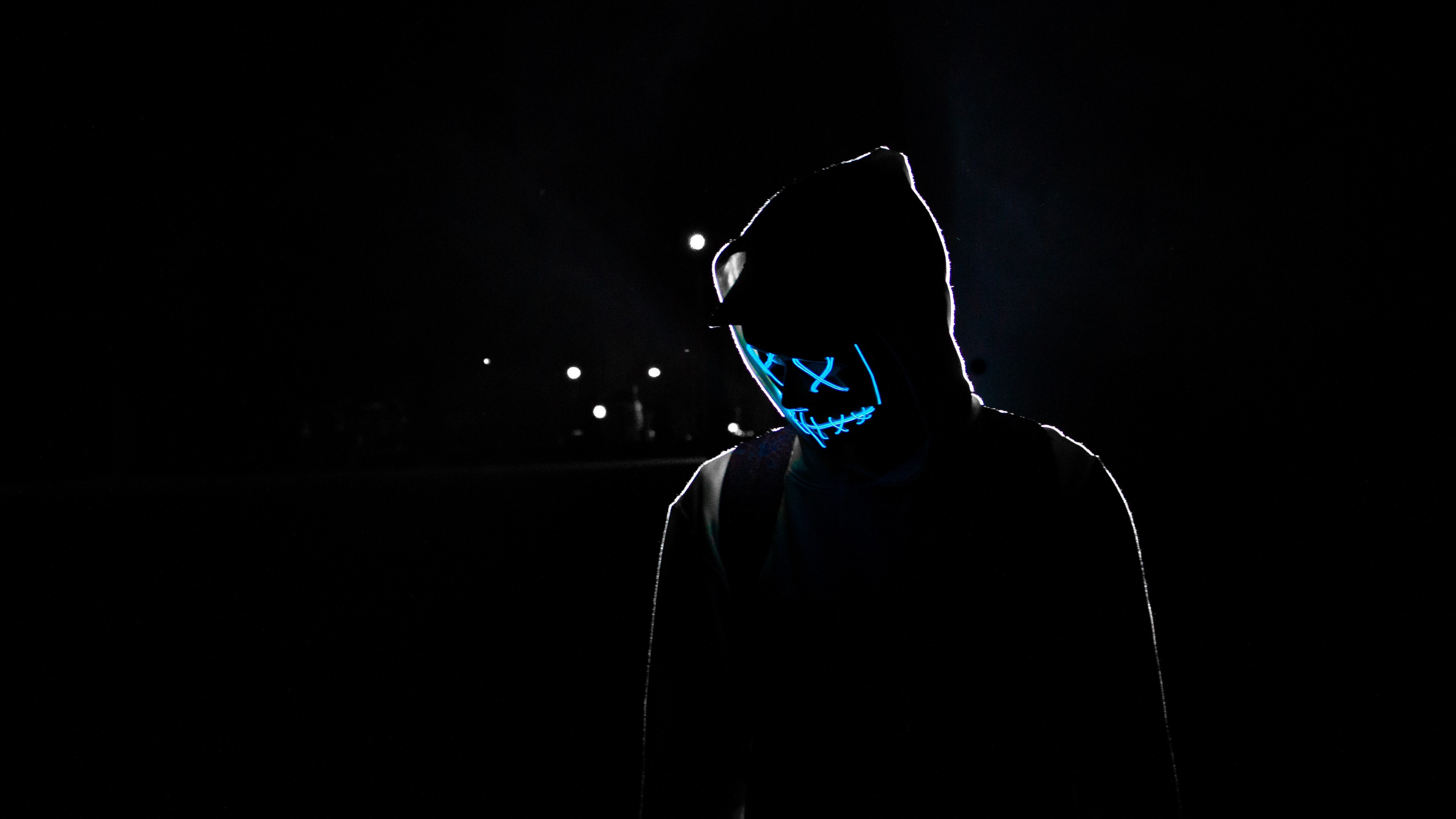 Neon mask, Glow in the Dark Wallpaper, 3840x2160 4K Desktop