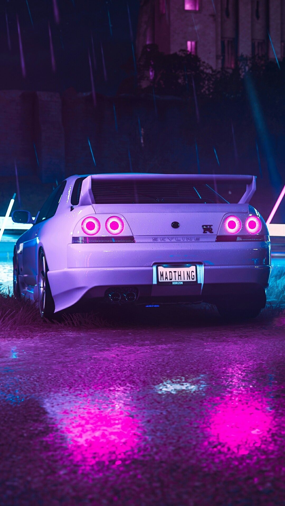 R33 Neon, GTR Skyline Wallpaper, 1080x1920 Full HD Phone