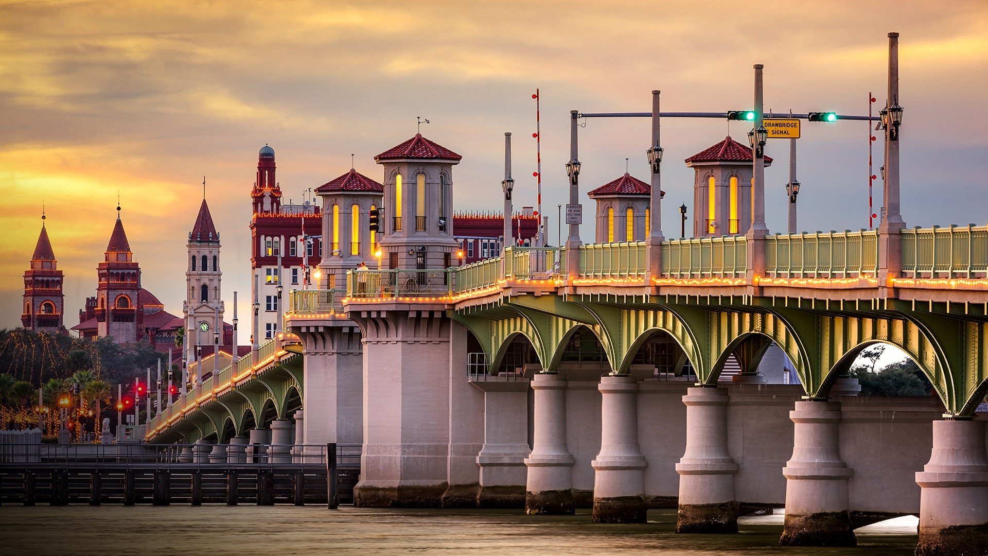 City skyline, Bridge of Lions, St. Augustine, Florida, 1920x1080 Full HD Desktop