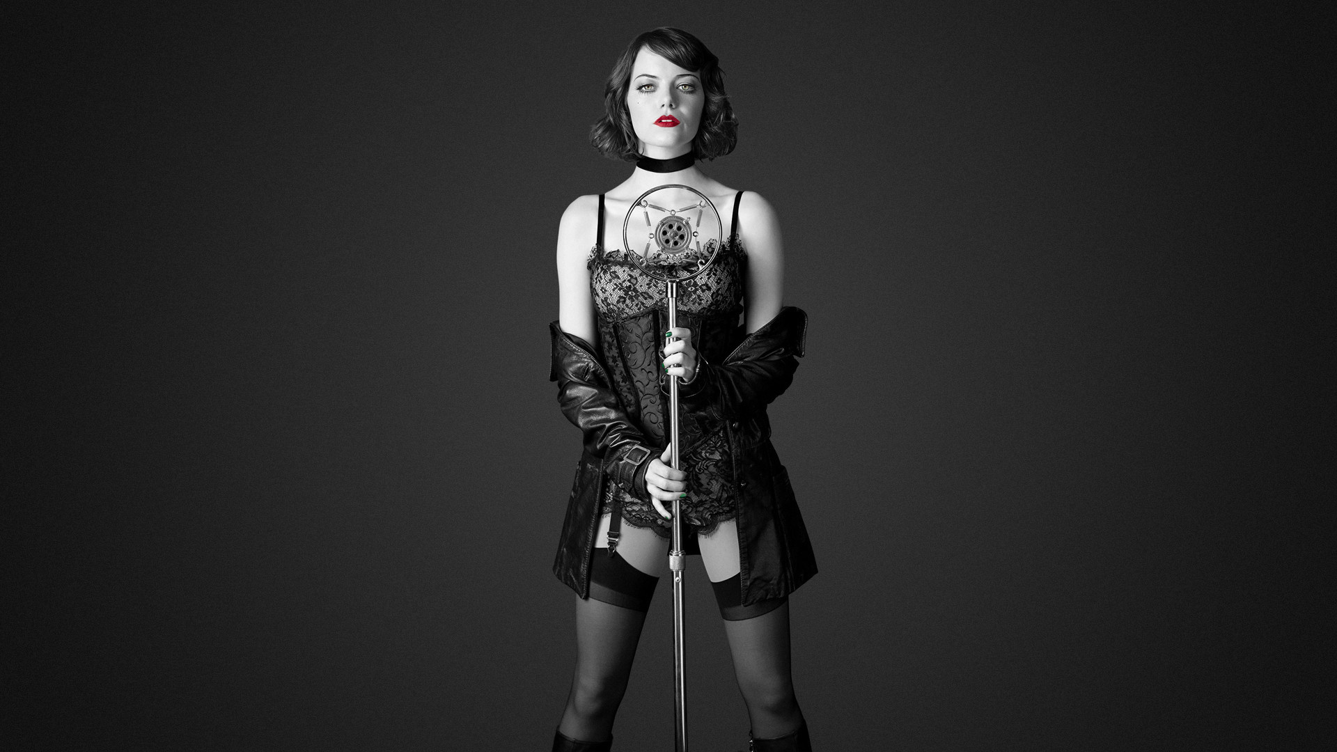 Emma Stone in Cabaret, Monochrome style, Meldliivienn wallpaper, Hollywood actress, 1920x1080 Full HD Desktop