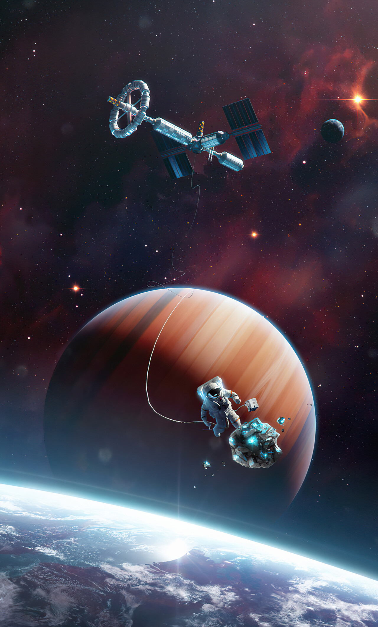 Astronaut leaving space station, 5K resolution, Outer space adventure, Astral voyage, 1280x2120 HD Phone