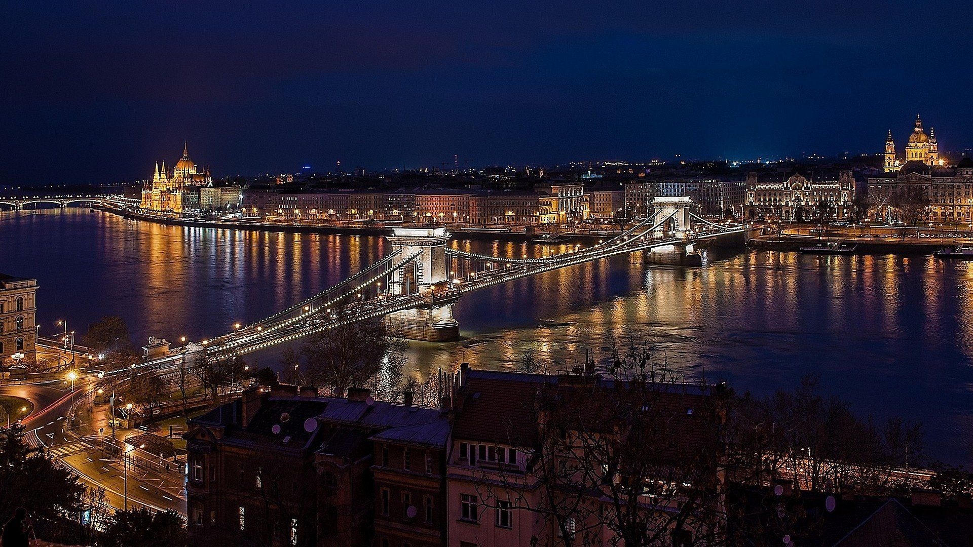 Budapest at night, Bridge wallpaper, Wonders of the world, Night scenery, 1920x1080 Full HD Desktop