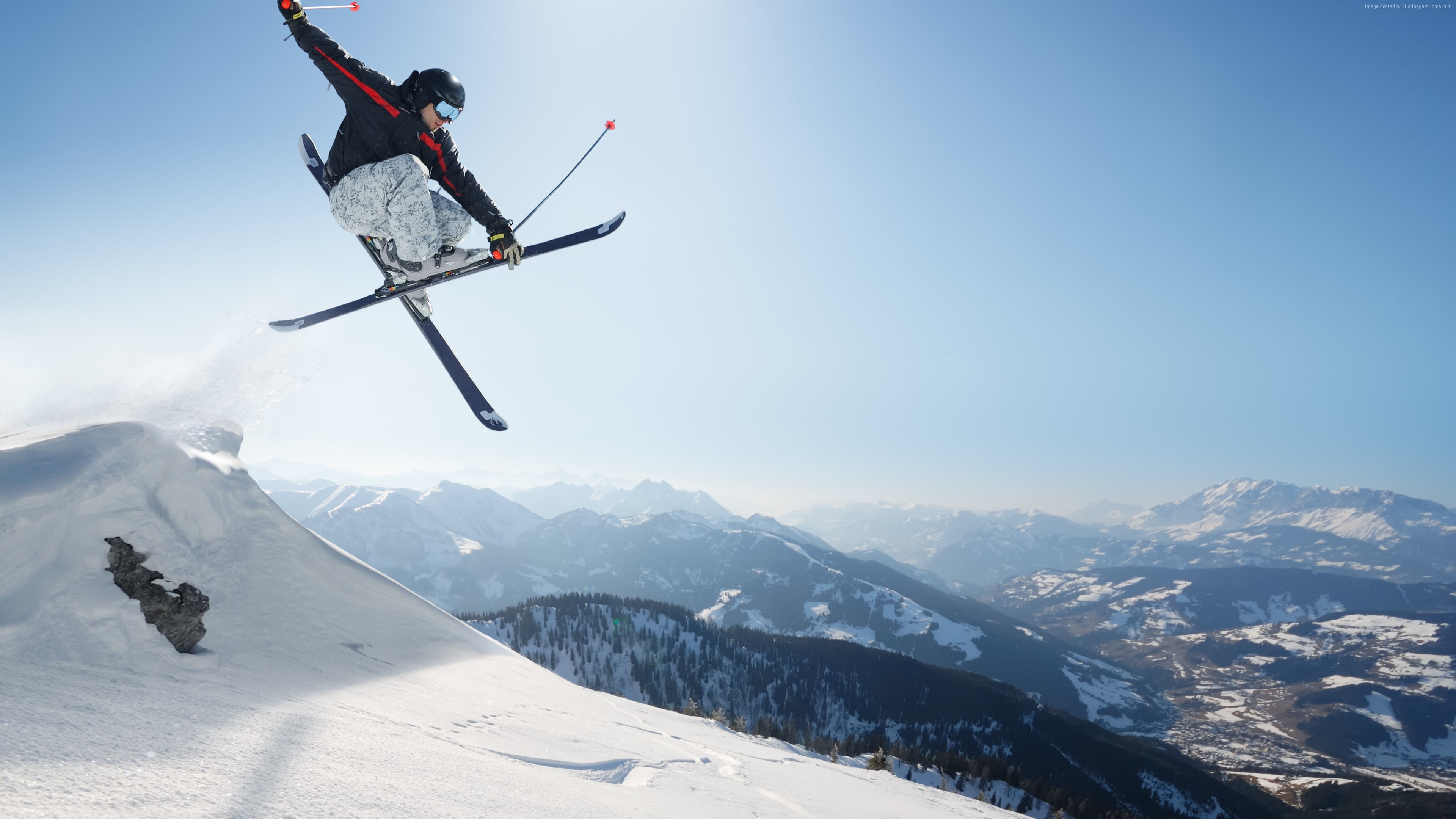 Mountain skiing, Jumping Wallpaper, 3840x2160 4K Desktop