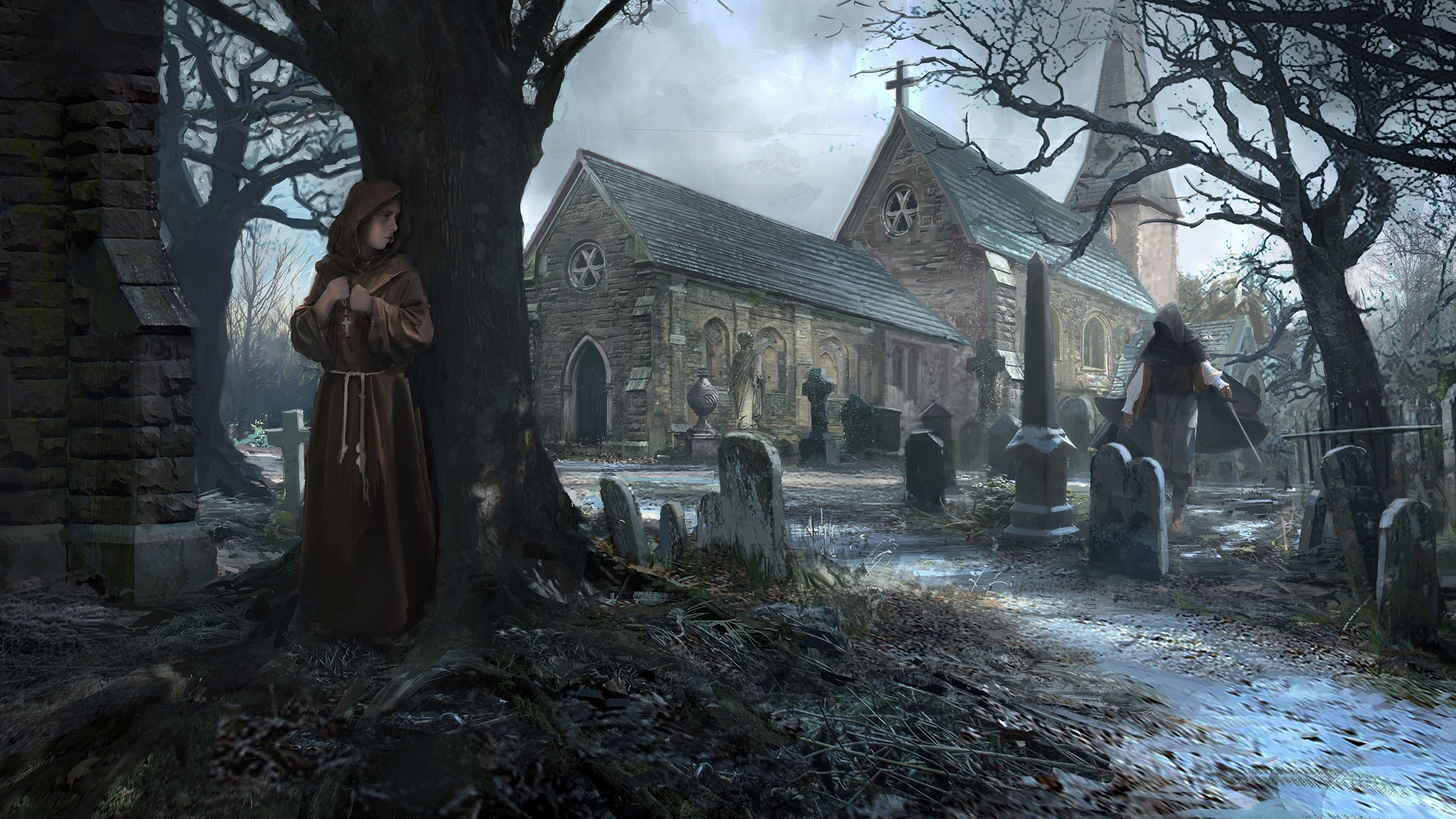 Monastery, Gothic Art Wallpaper, 3840x2160 4K Desktop