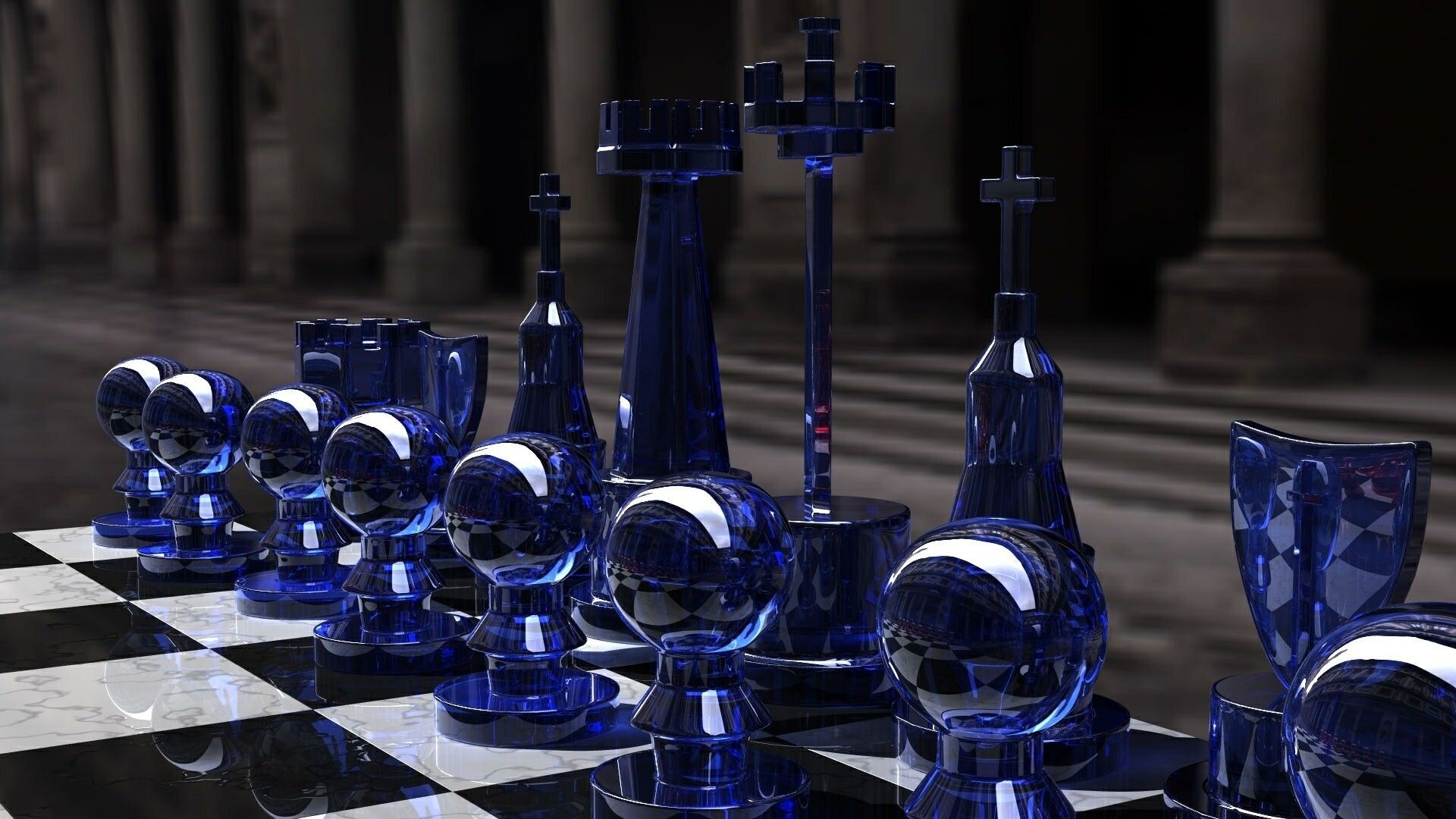 Glass (Other), Glass chess pieces, 3D HD wallpapers, Board game, 1920x1080 Full HD Desktop