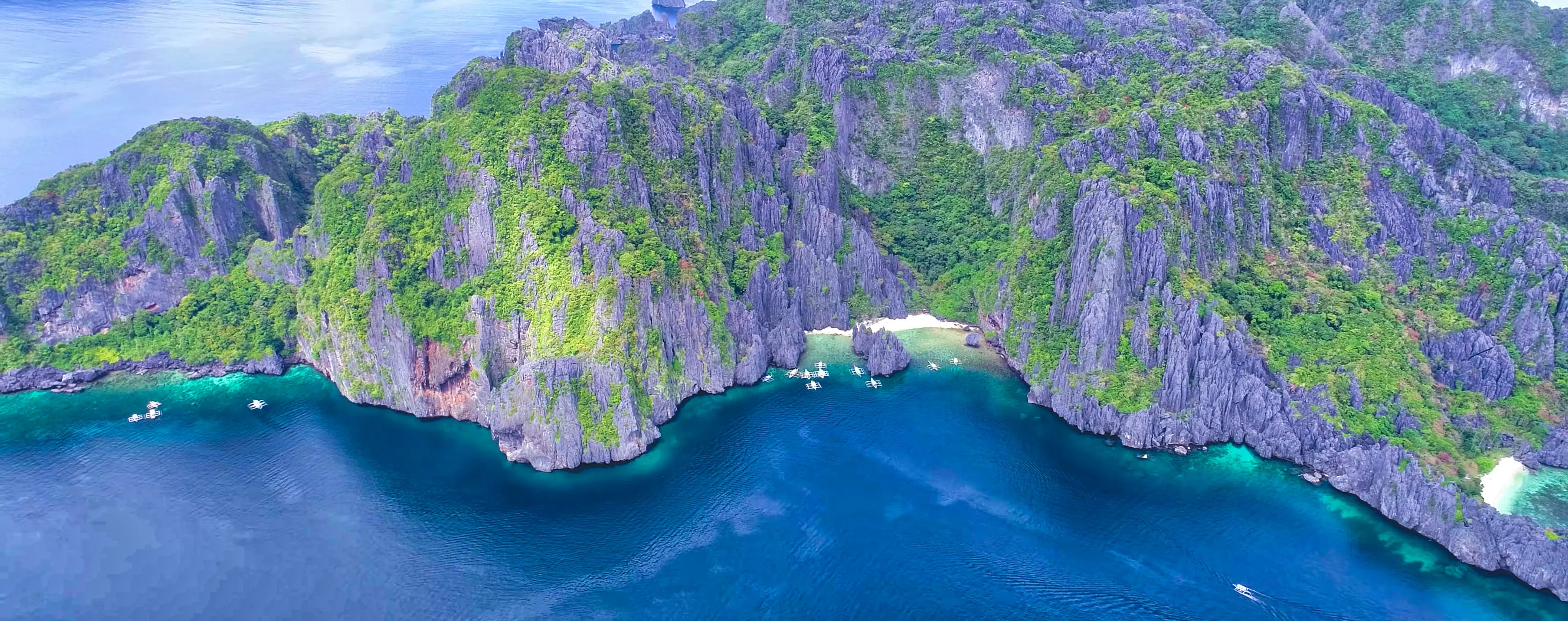 Stunning aerial view, El Nido Palawan, Philippines, Drone footage, 3360x1330 Dual Screen Desktop