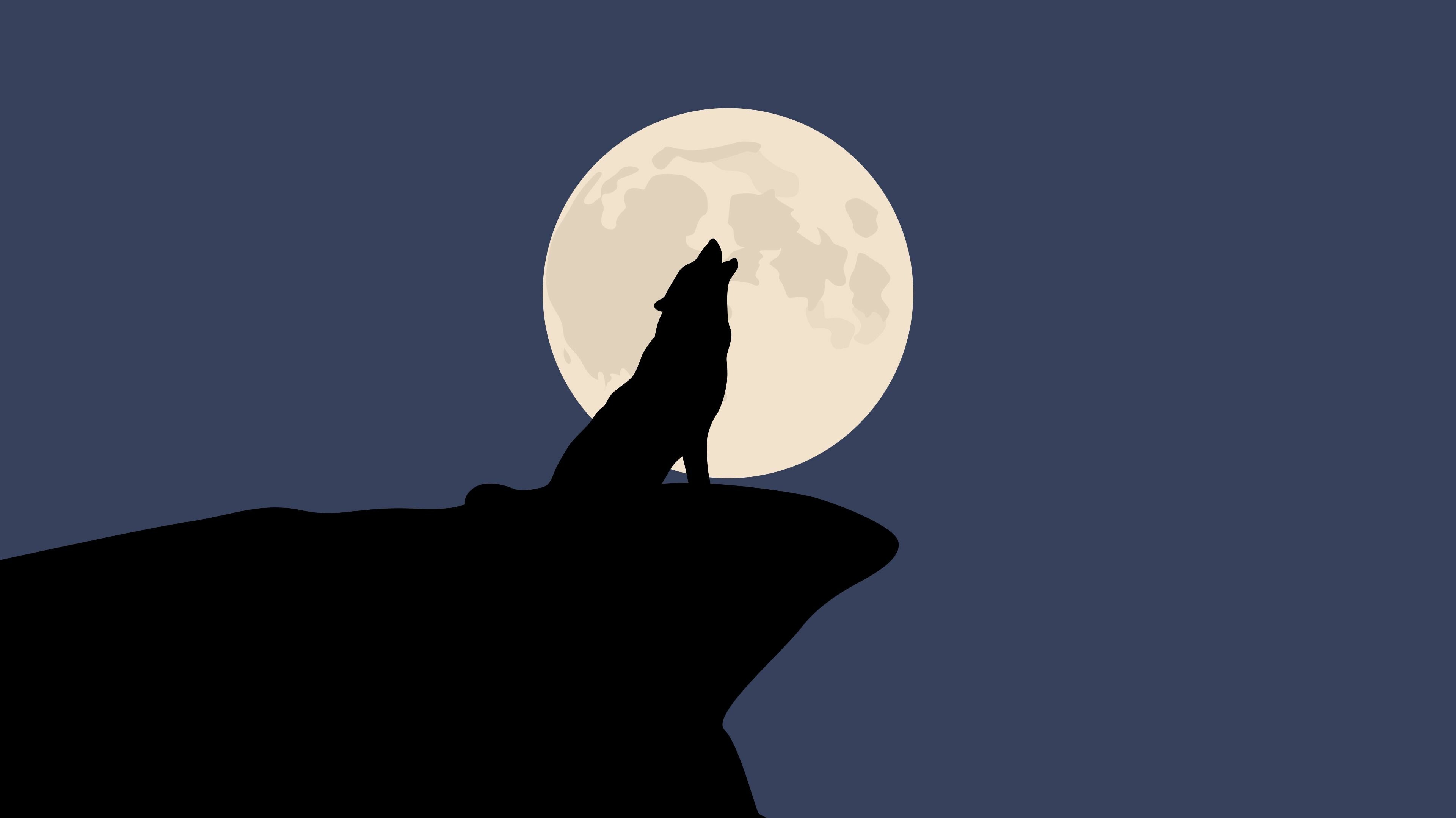 Wolf night, Minimal wallpaper, Active wallpaper, 3840x2160 4K Desktop