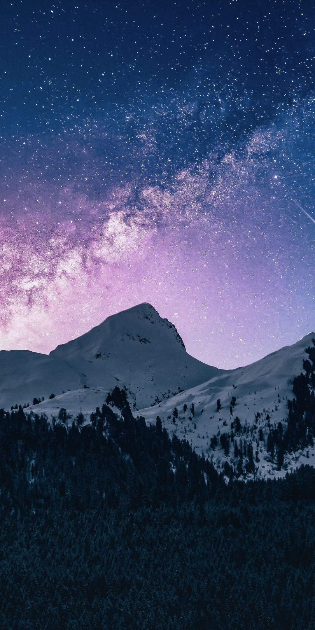 Mountain range, Milky way, Night sky, Winter night, Nature, 1080x2160 HD Phone