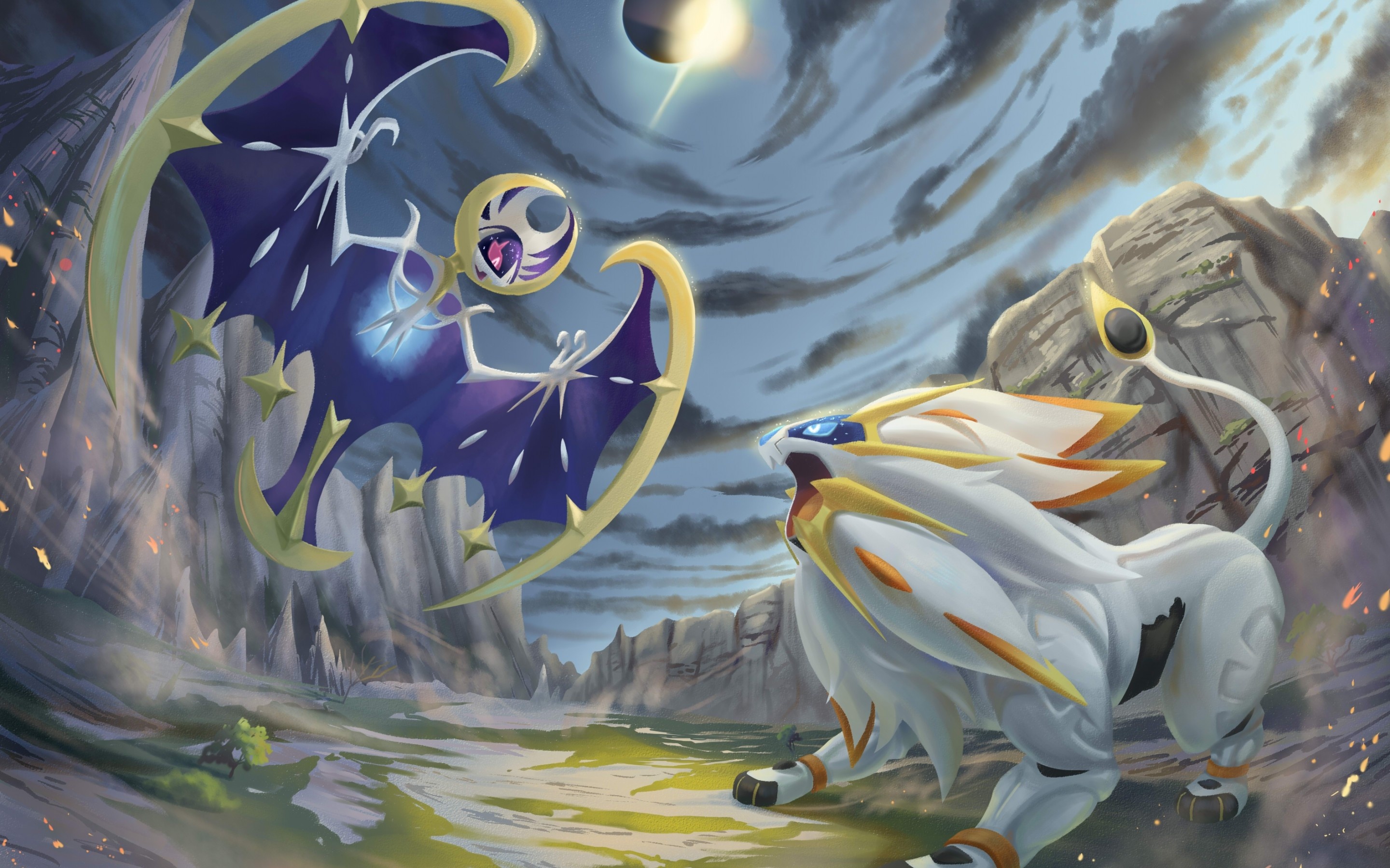 Lunala Solgaleo battle, Artwork manga, Pokemon Solgaleo, Monitor images, 2880x1800 HD Desktop