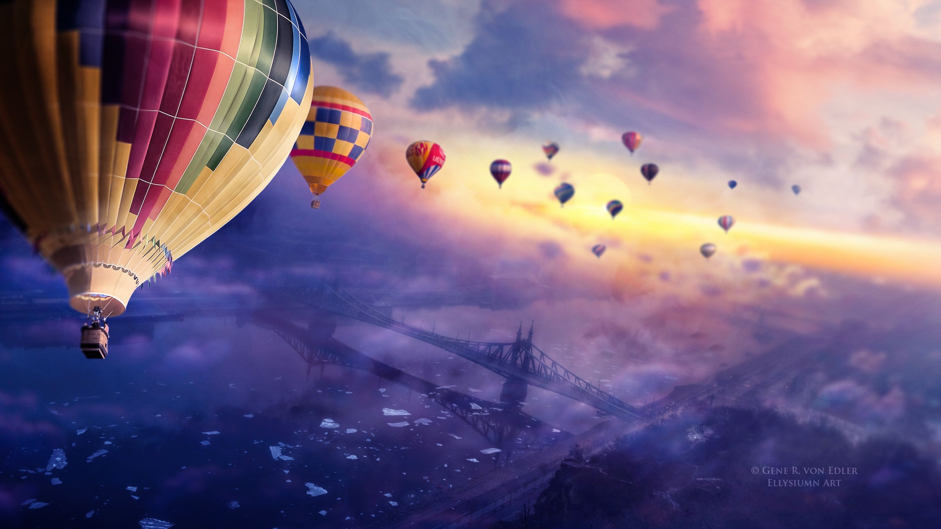 Hot Air Balloon, 4K wallpapers, Sky, Art, 3270x1840 HD Desktop