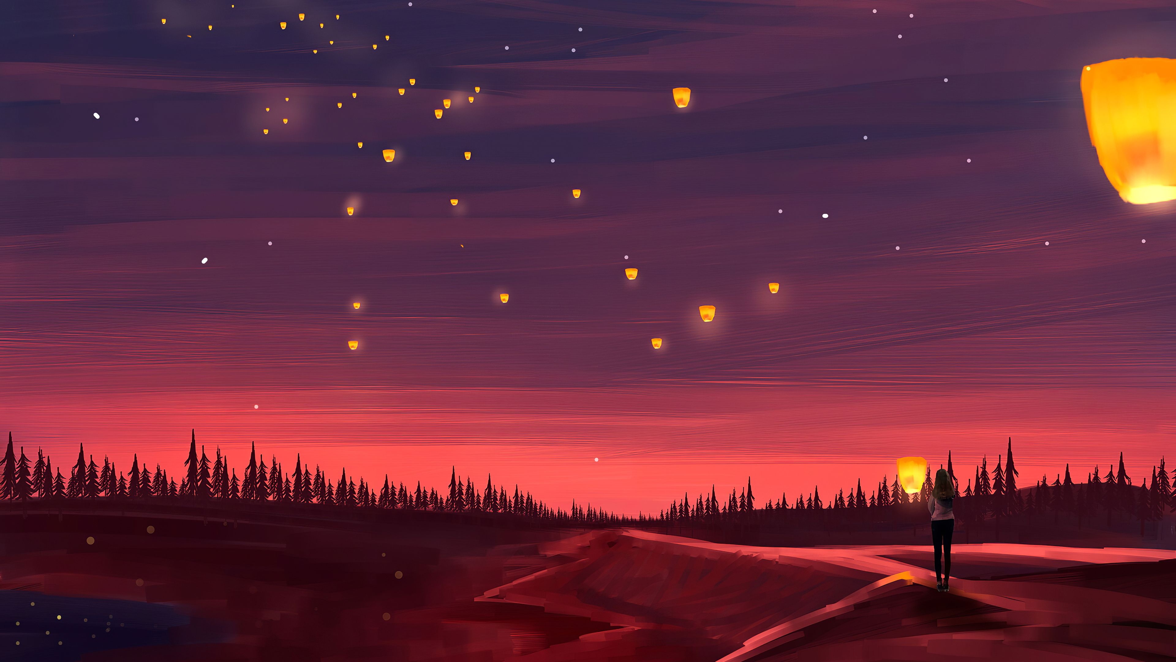 Sky lanterns, Nice Wallpaper, 3840x2160 4K Desktop