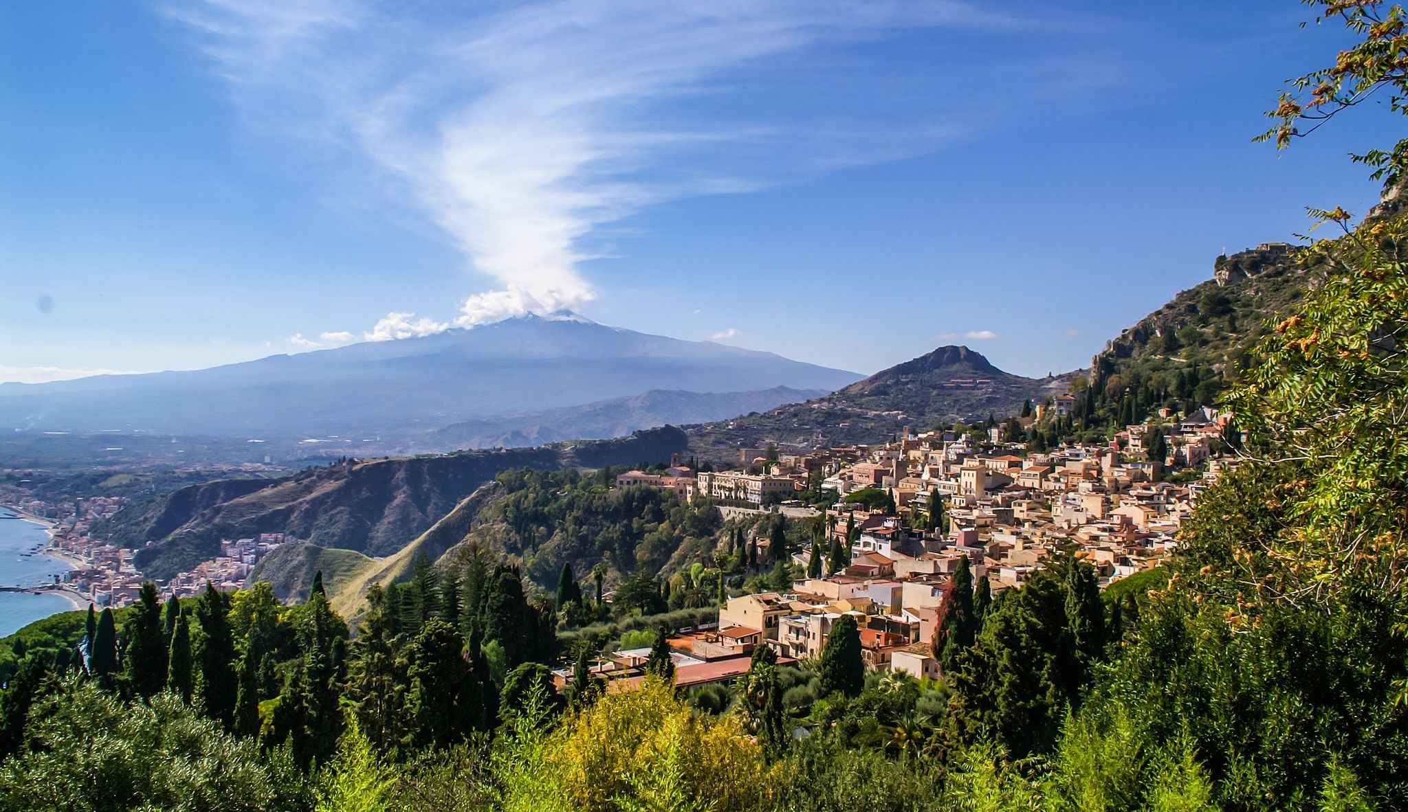 Etna Volcano, Rocca di Cefalu, Palermo, Sicily, 2050x1190 HD Desktop