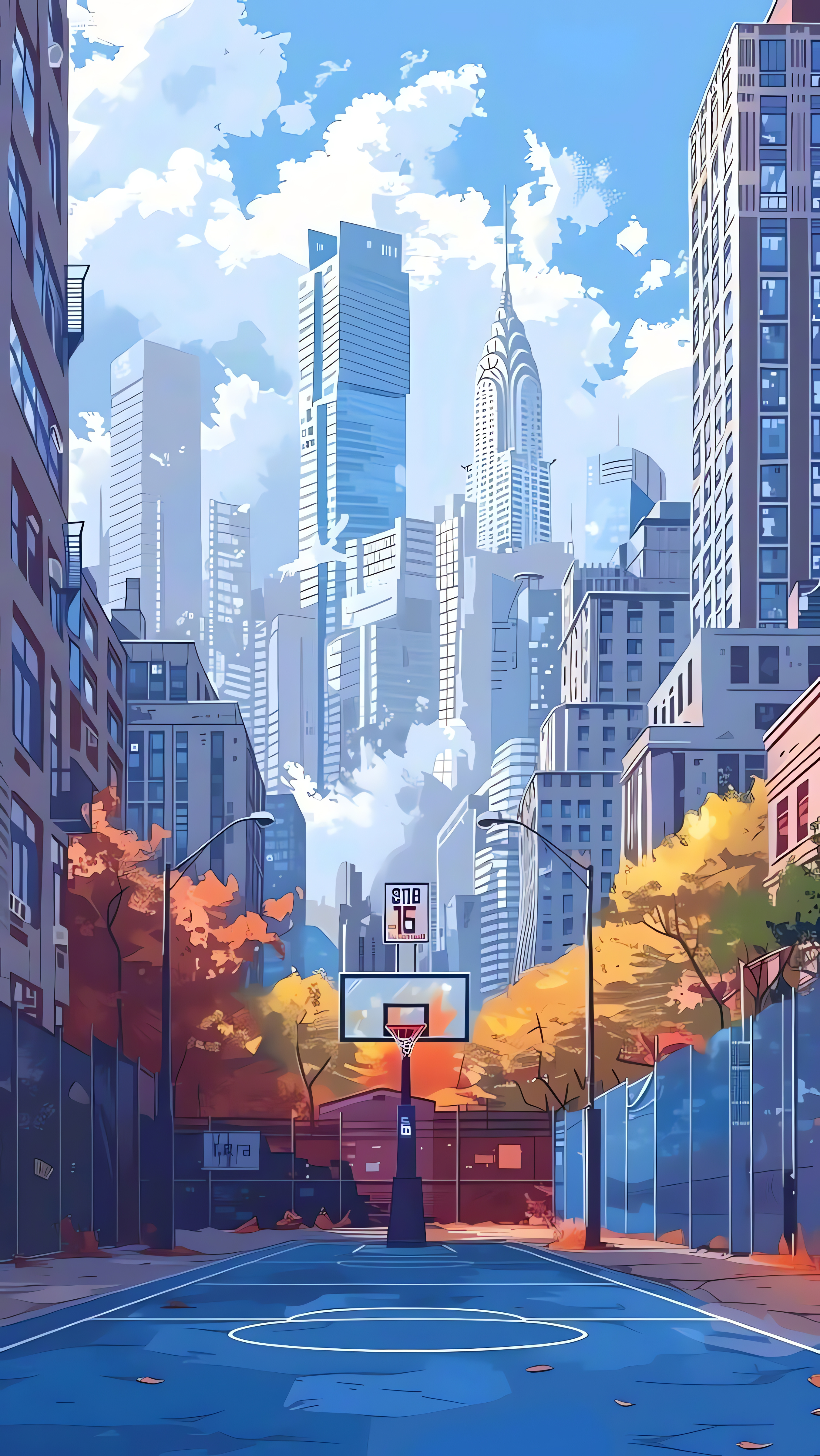 New York Wallpaper, Basketball Court, Basketball Ring, Skyscrapers, Backdrop Image