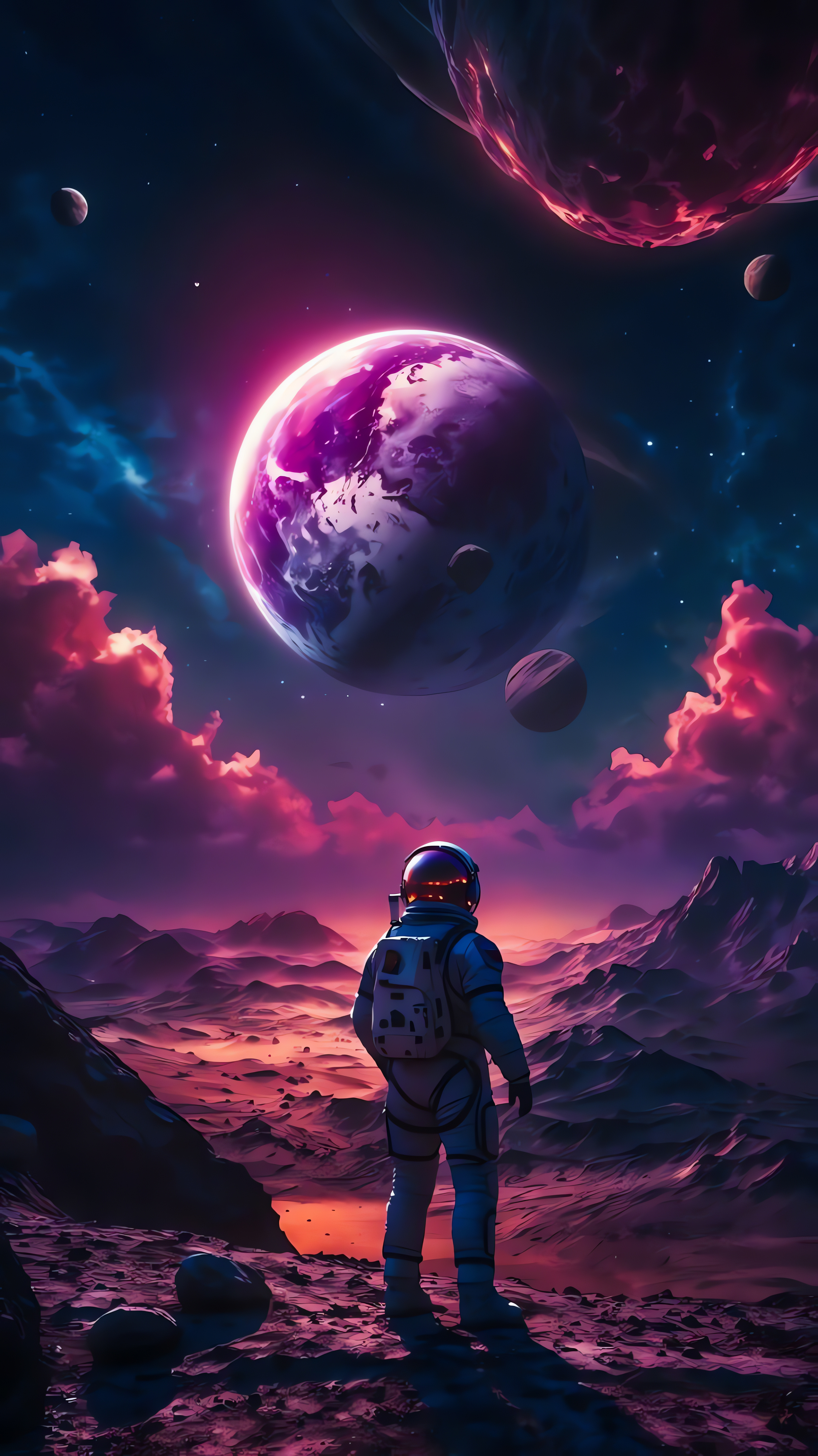 Cosmic Landscape, Surreal Space Wallpaper, Astronaut, 2400p