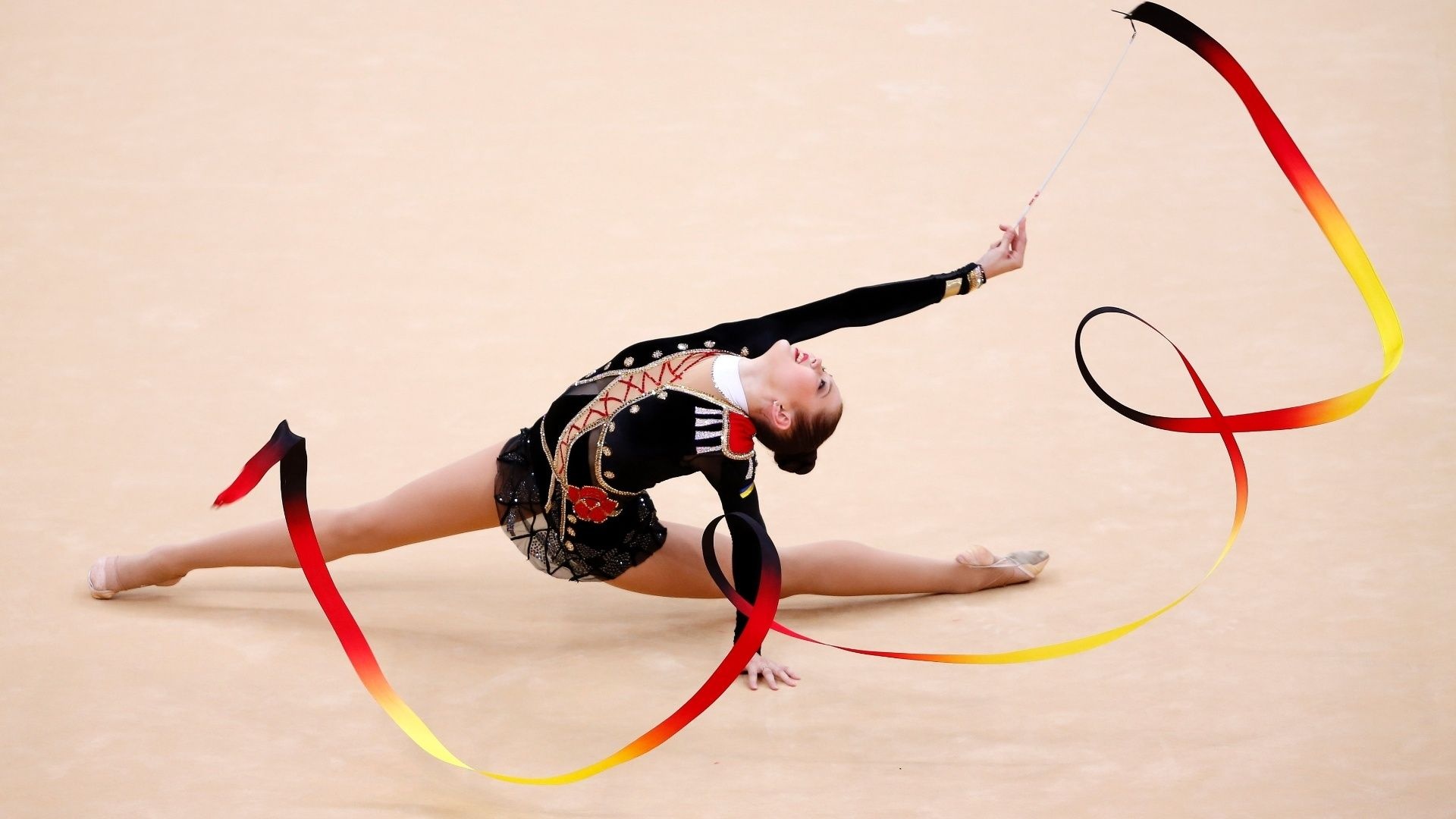 High-definition gymnast, Beautiful backdrop, Rhythmic movements, Impressive pose, 1920x1080 Full HD Desktop