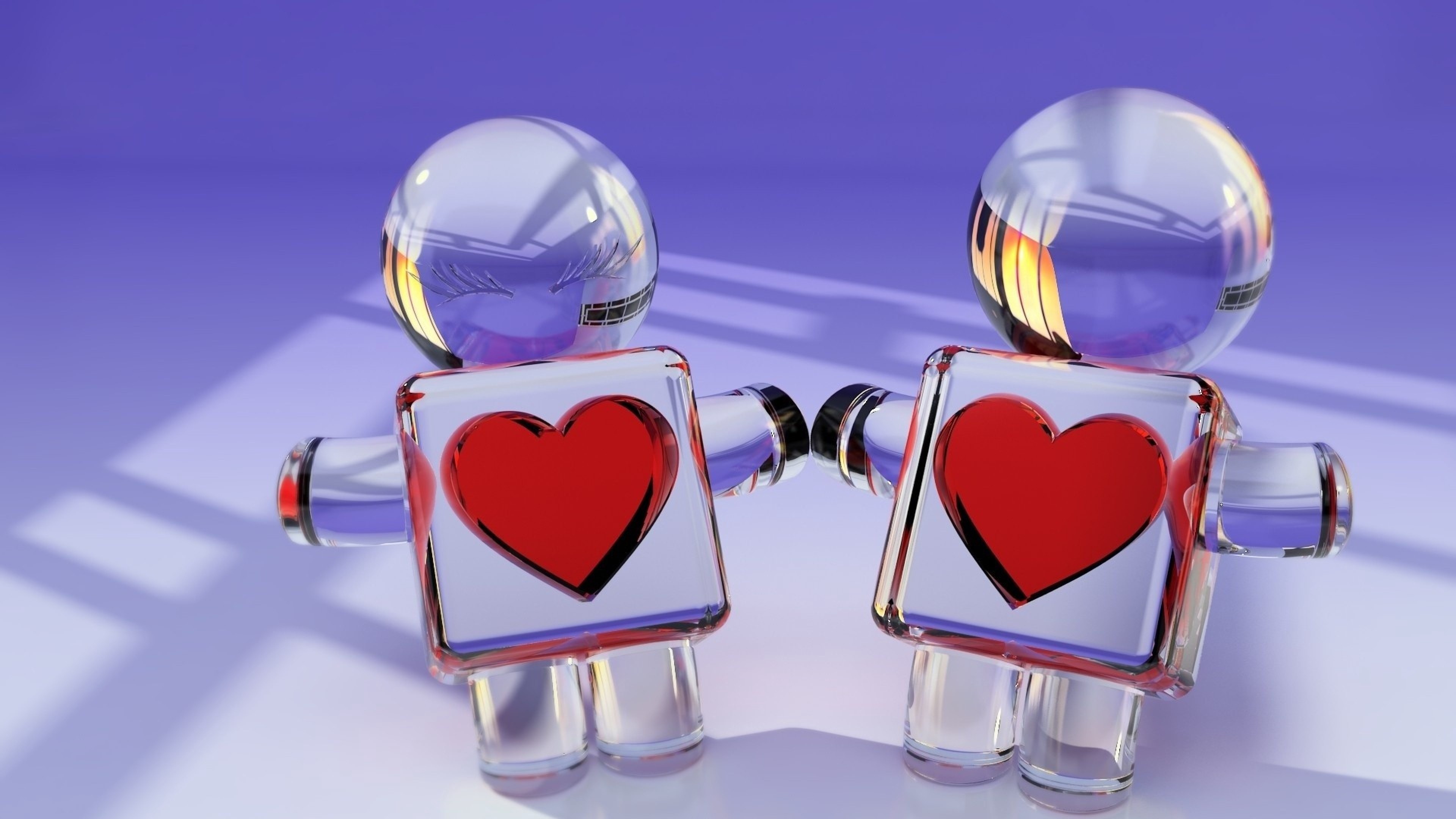 Glass couple toy, Hearts Wallpaper, 3840x2160 4K Desktop