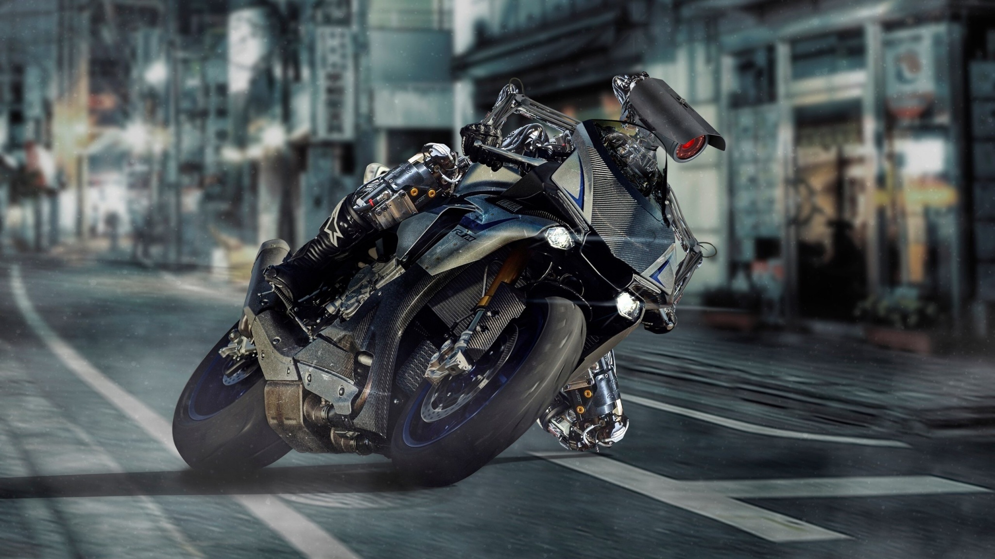 Yamaha YZF-R1, Robotic style, Futuristic design, Striking wallpaper, 2050x1160 HD Desktop