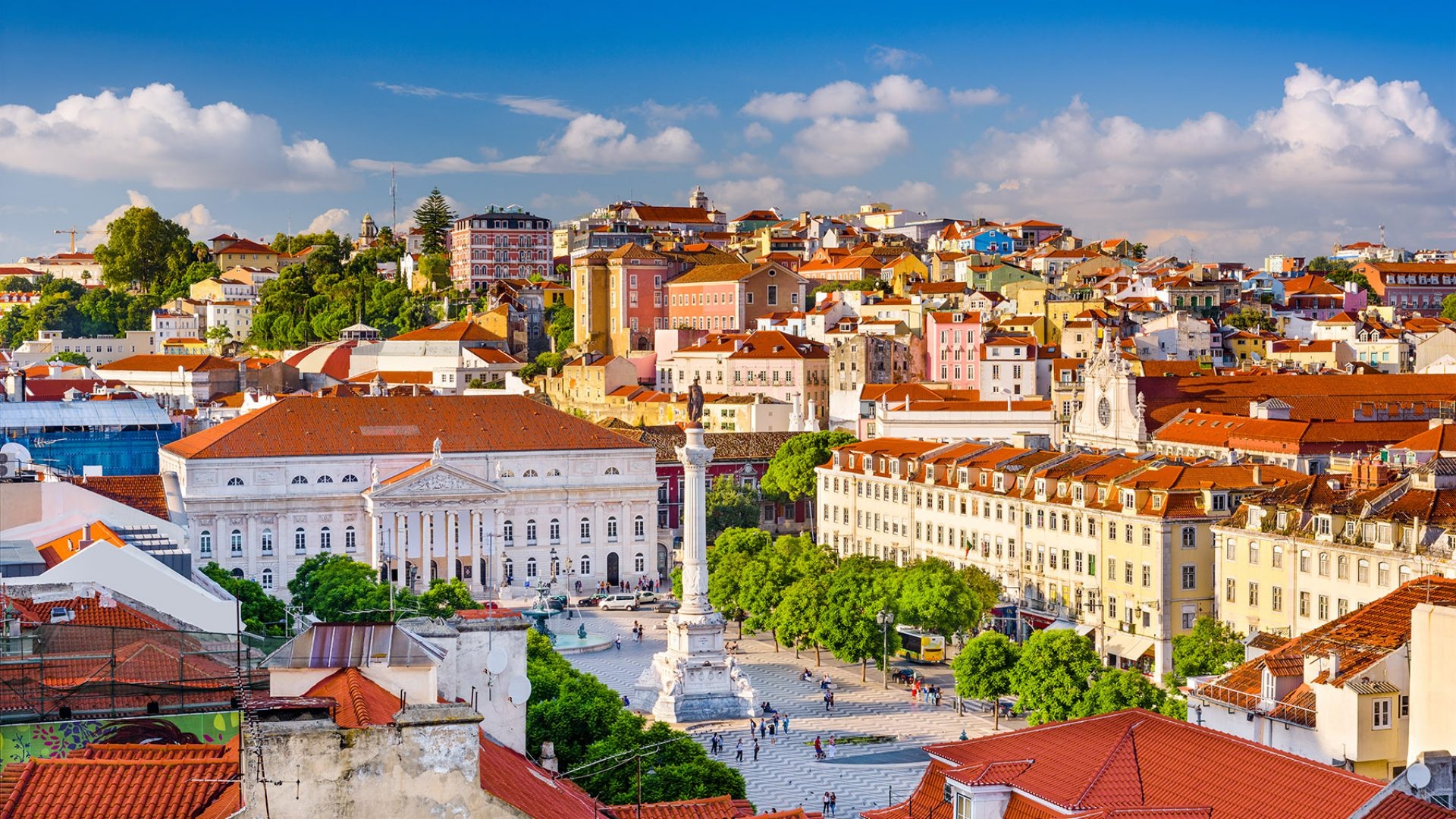 Rossio Square, Lisbon (Portugal) Wallpaper, 1920x1080 Full HD Desktop