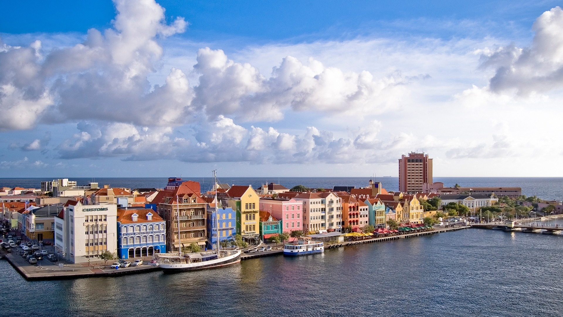 Caribbean Sea, Ship island, Netherlands, Heavenly clouds, 1920x1080 Full HD Desktop