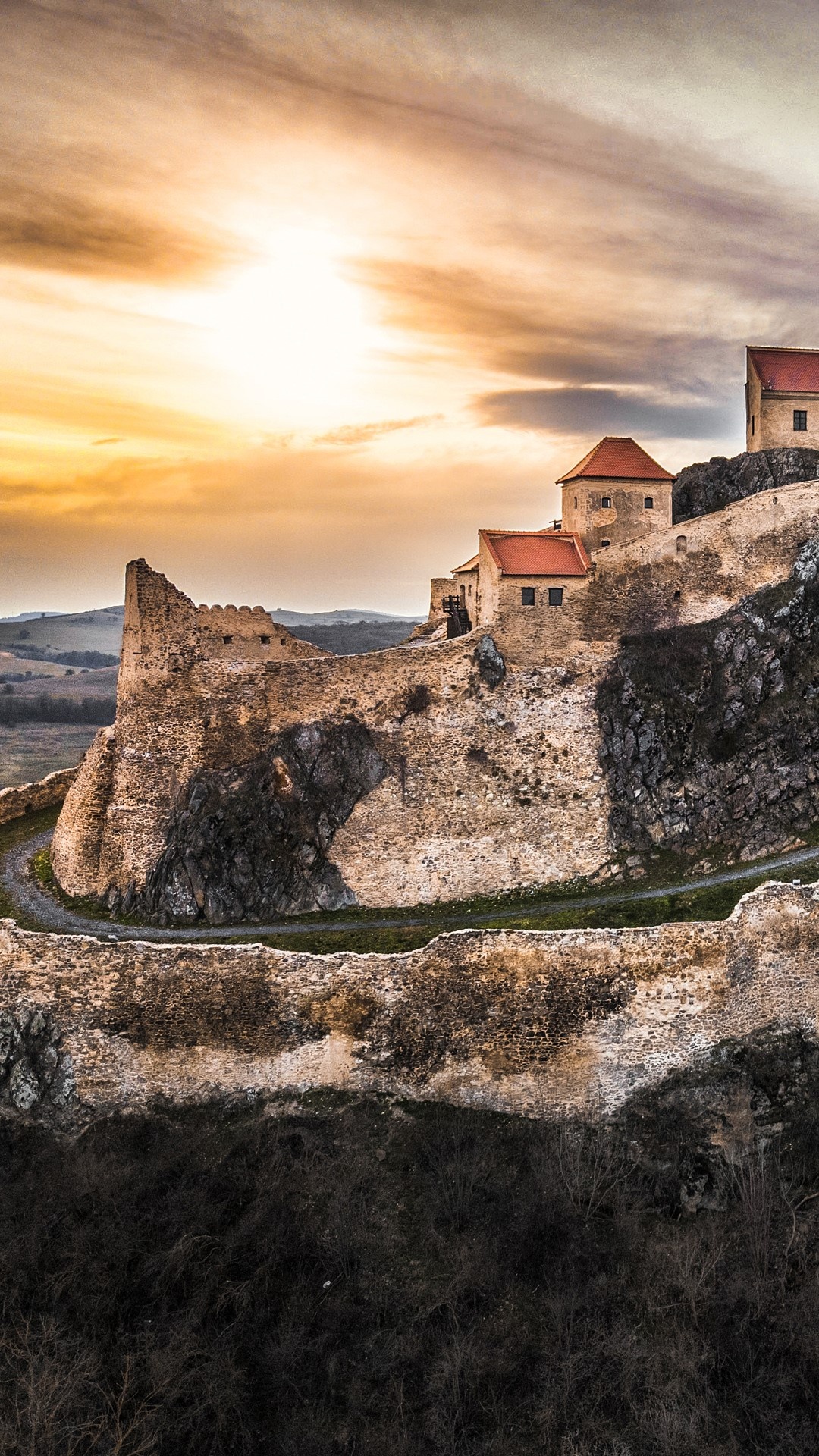 Sunset over Rupea Citadel, Romania, 1080x1920 Full HD Phone