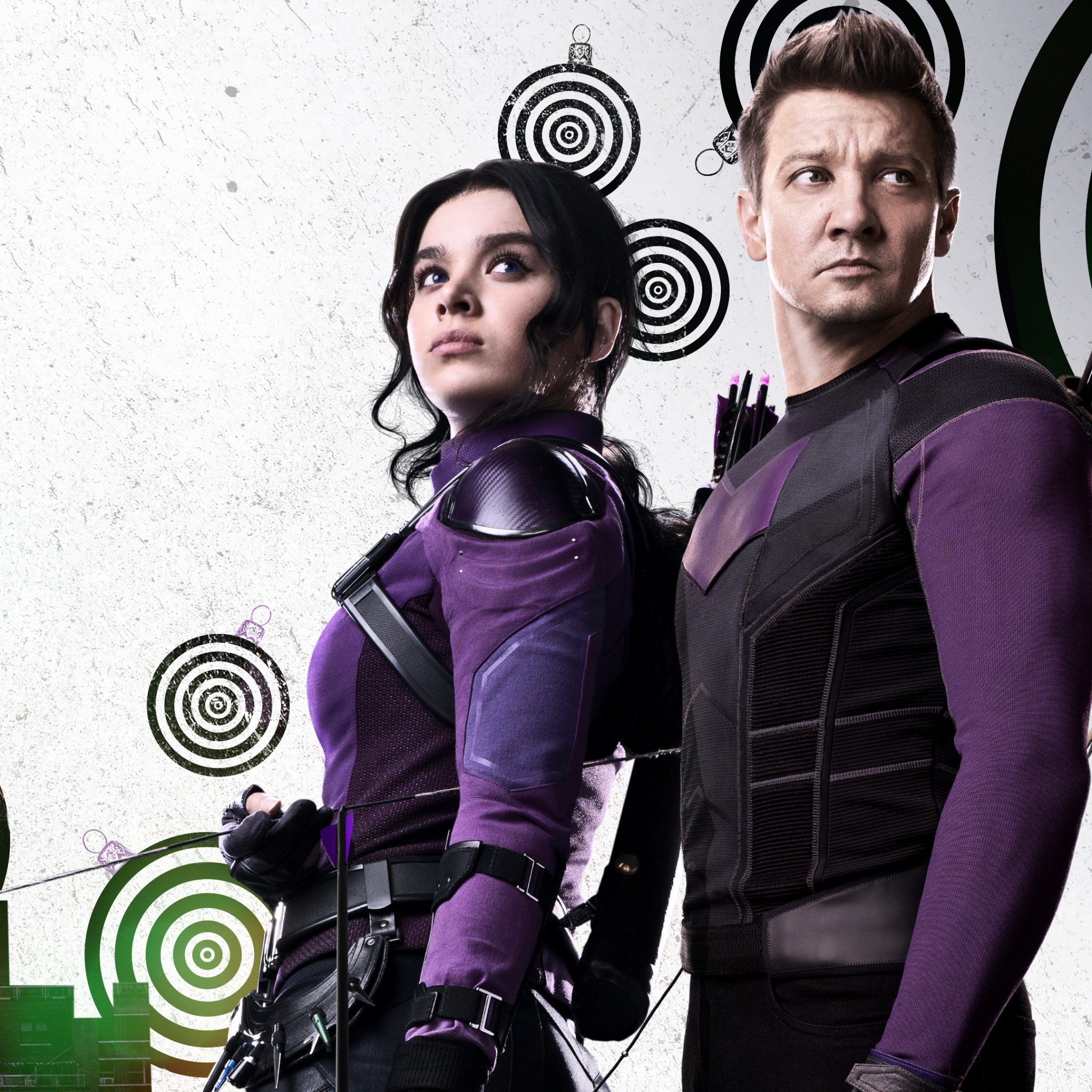 Hawkeye TV series, 4K wallpaper, Jeremy Renner as Clint Barton, Hailee Steinfeld as Kate Bishop, 2050x2050 HD Phone