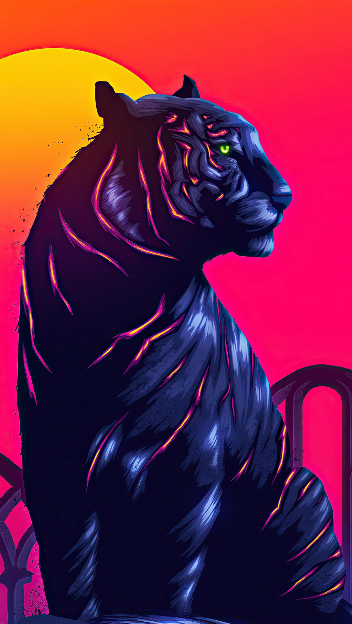 Neon tiger, Ultra HD 4K, Mesmerizing glow, Digital art, 1220x2160 HD Phone