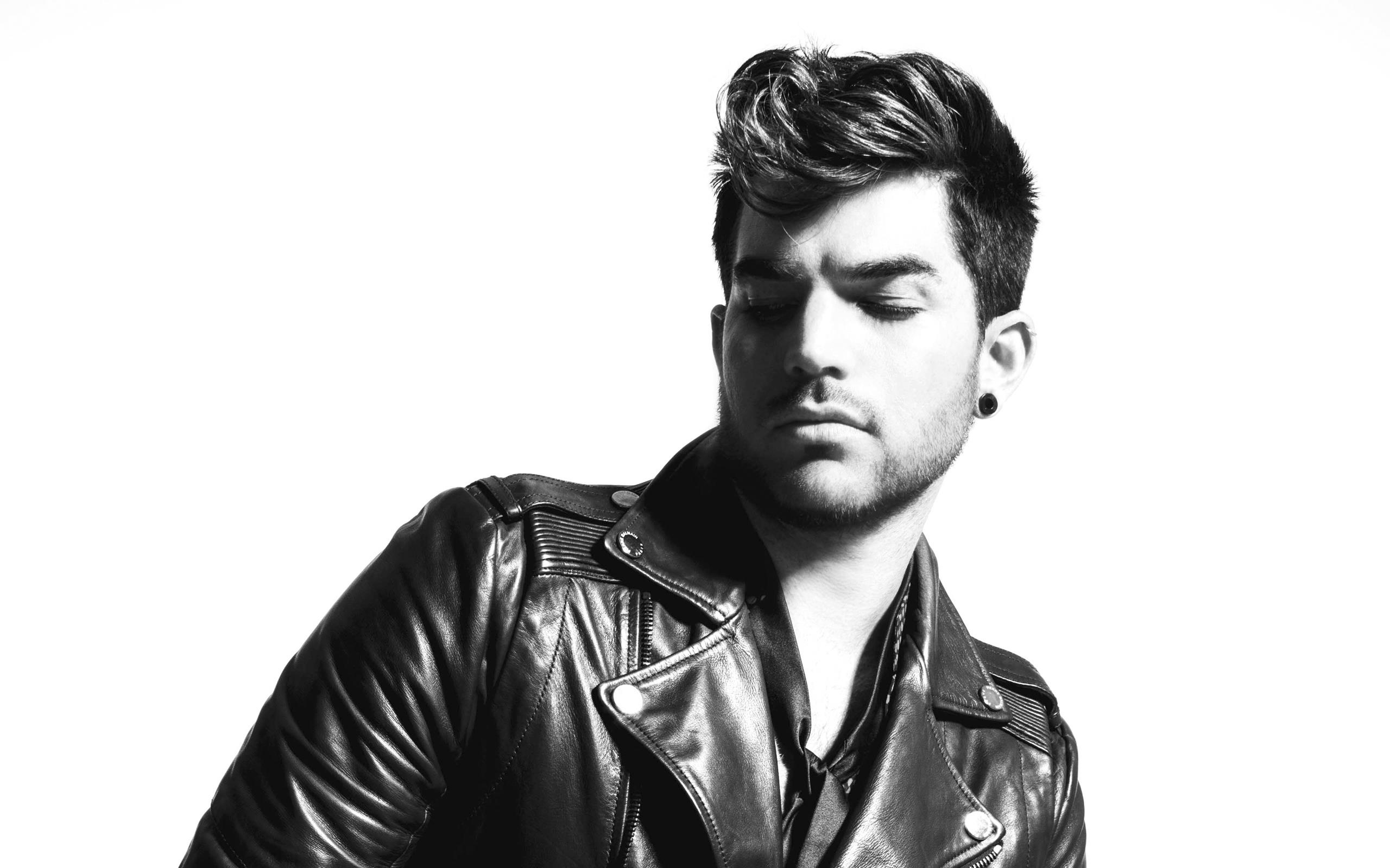 Adam Lambert, Wallpaper download, Monochrome portrait, Leather jacket, 2560x1600 HD Desktop