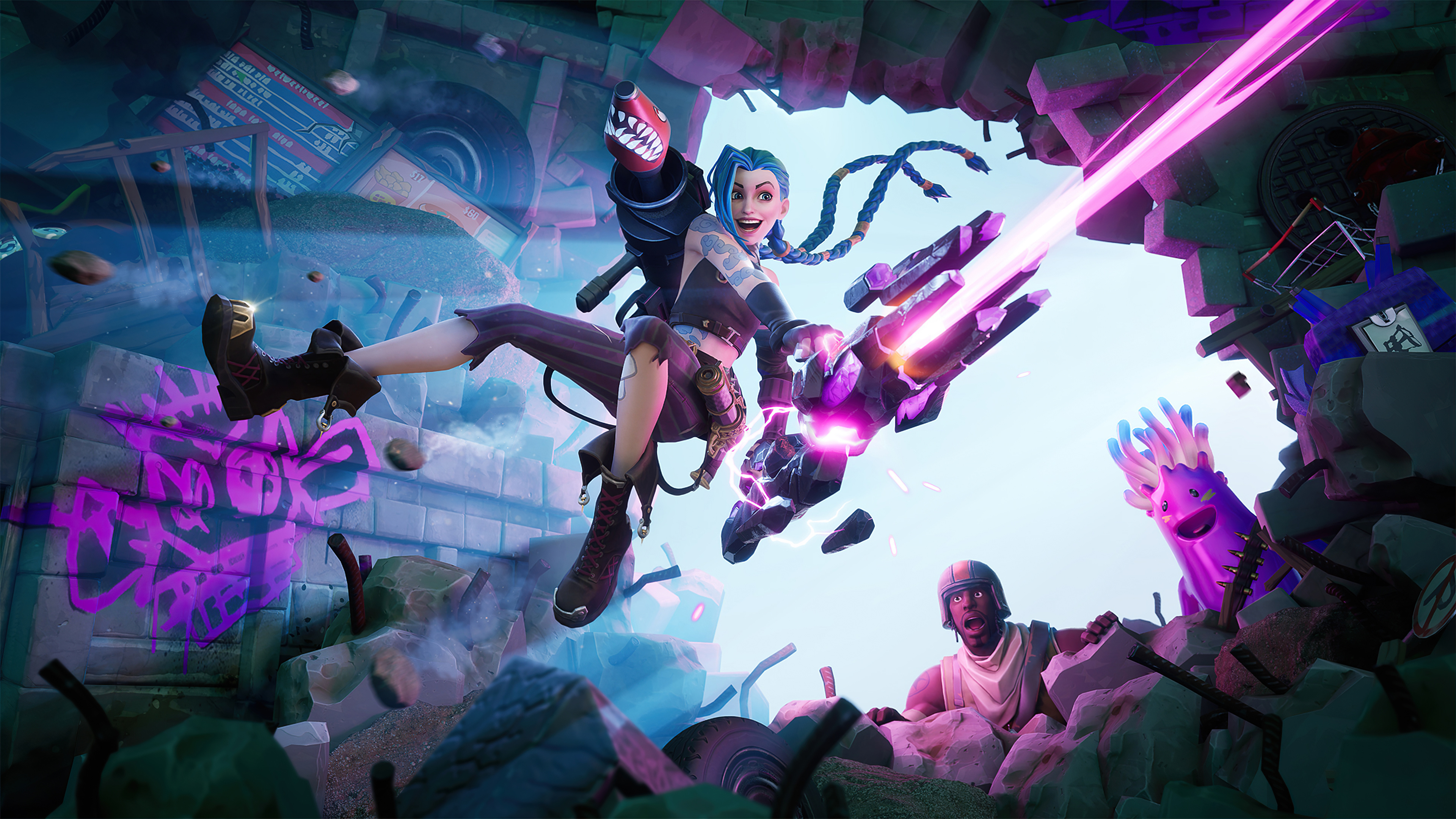 Jinx, Fortnite, Arcane crossover, Gaming wallpapers, 3840x2160 4K Desktop