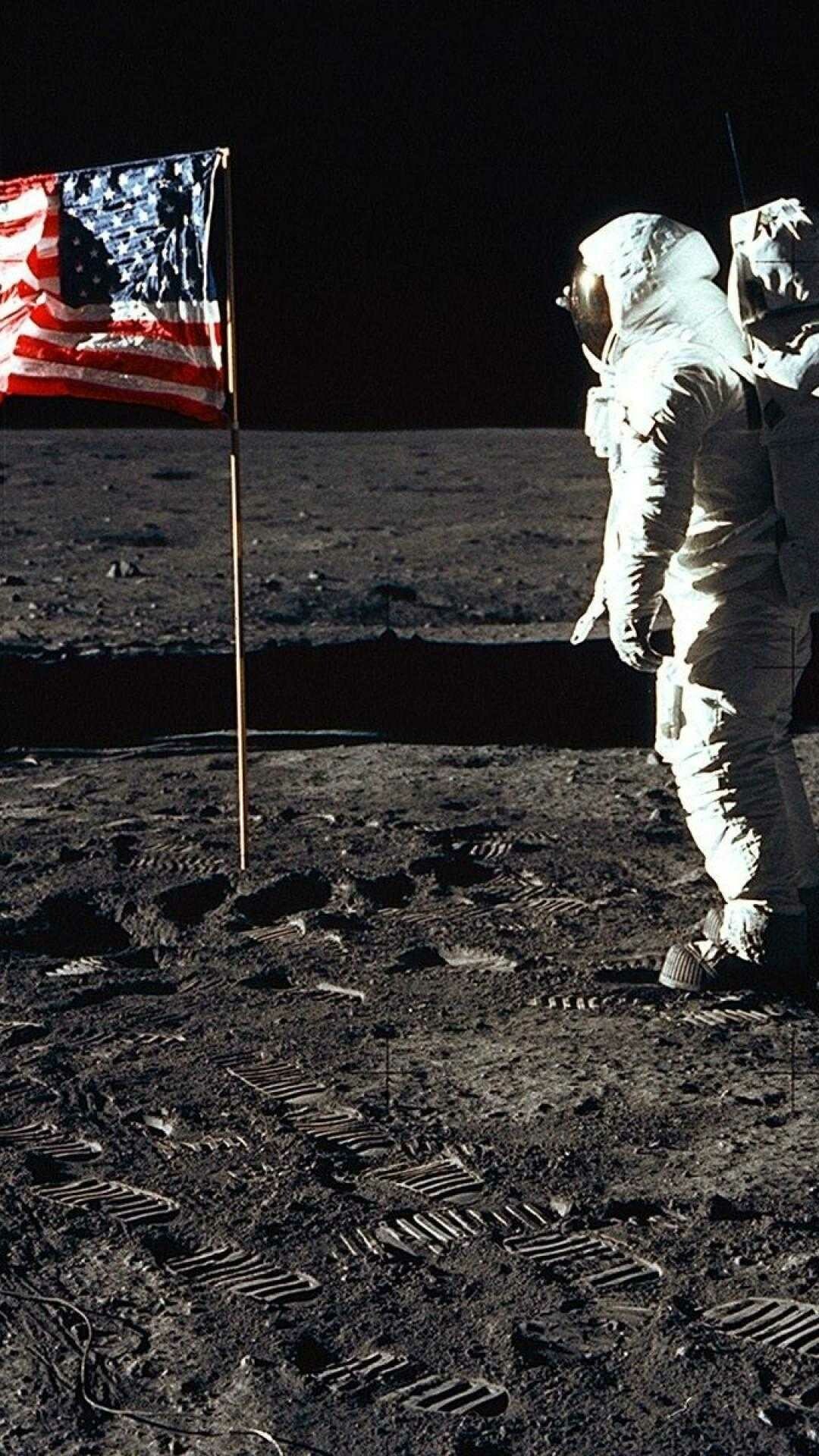 Apollo 11, American flag, Free HD wallpapers, 1080x1920 Full HD Phone