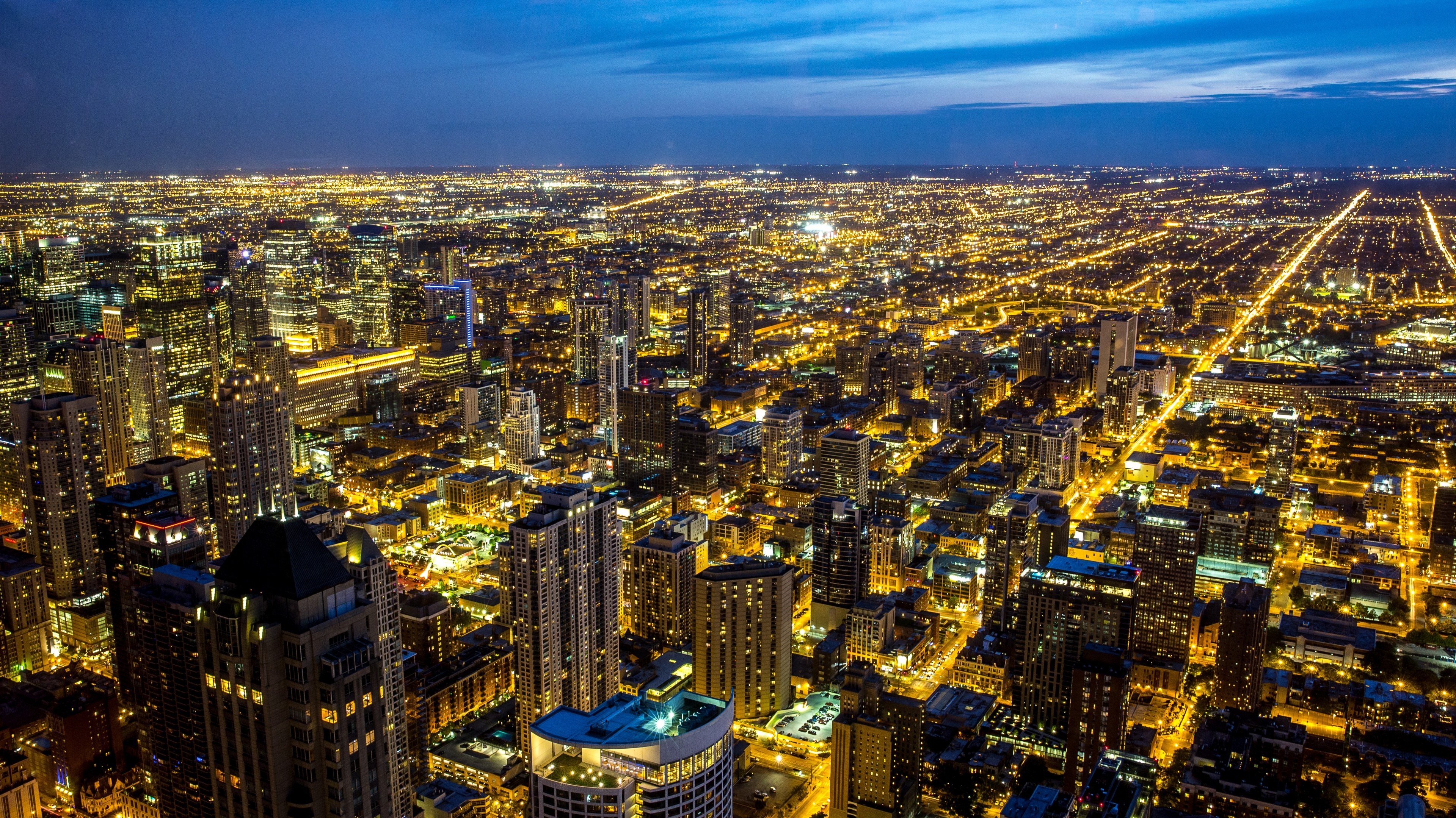 Chicago skyline, Night cityscape, Illinois beauty, Night photography, 3840x2160 4K Desktop