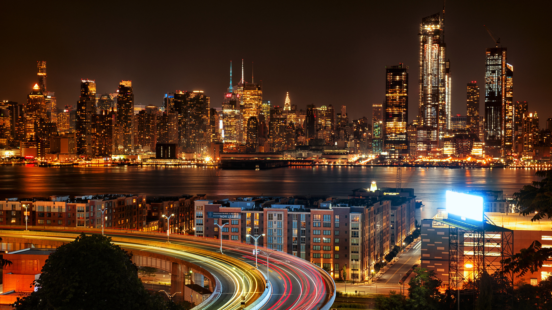 New York city view, New Jersey, Nighttime skyline, Spectacular lights, 1920x1080 Full HD Desktop