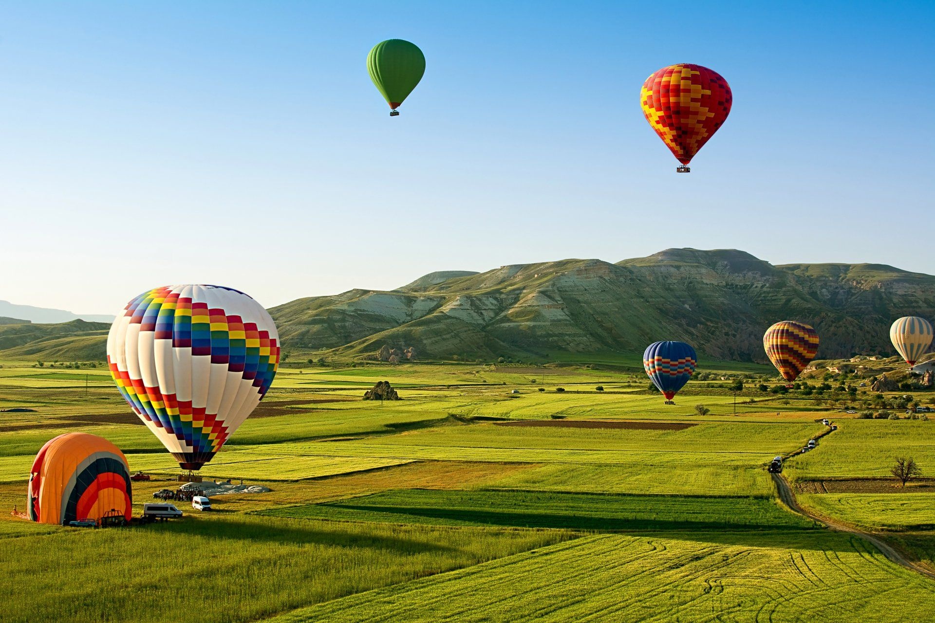 Hot Air Balloon, Landscapes with balloons, Field scenery, Aerial backgrounds, 1920x1280 HD Desktop