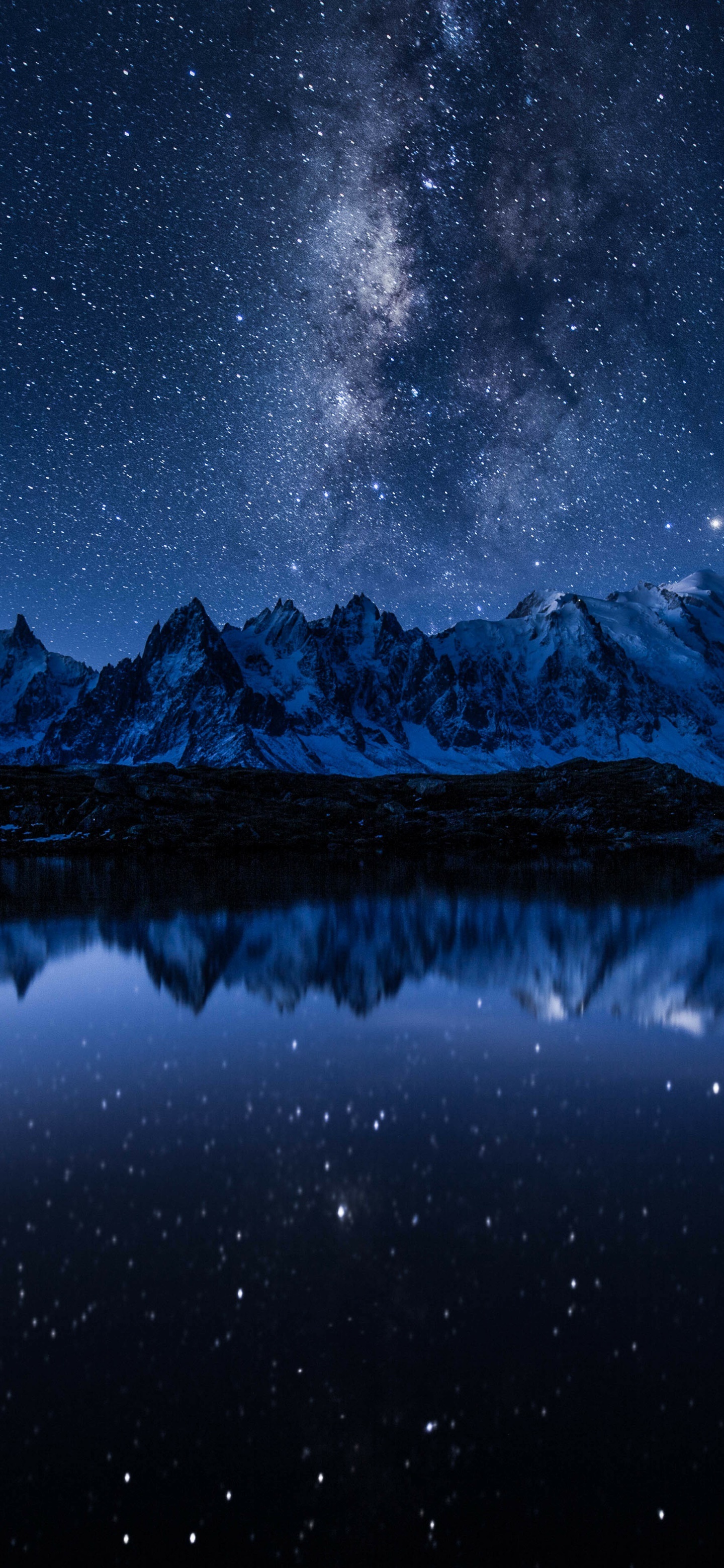 Starry Night, Milky Way, Mountain Reflection, Nightscape, Celestial View, 1440x3120 HD Phone