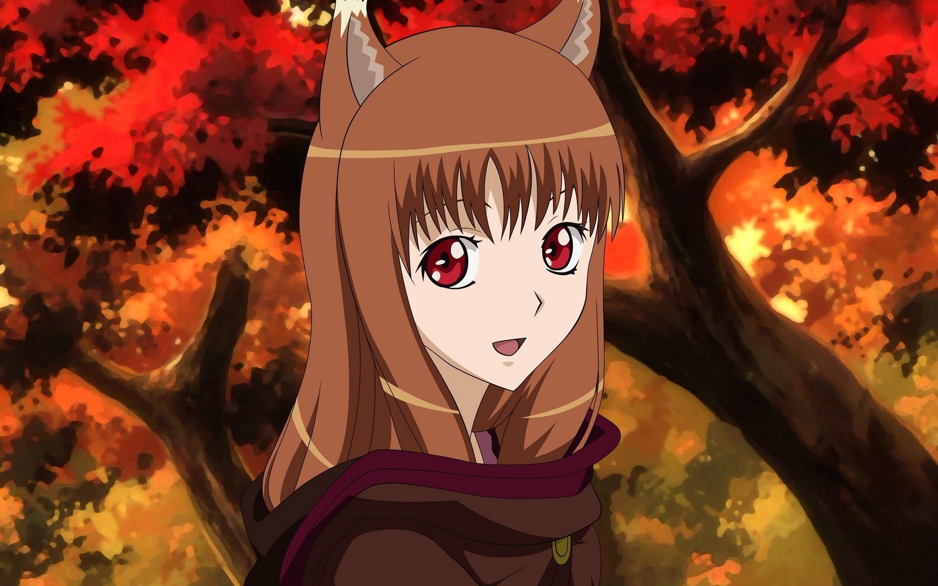 Brunette anime girl, Red eyes, Animal ears, Spice and Wolf, 1920x1200 HD Desktop