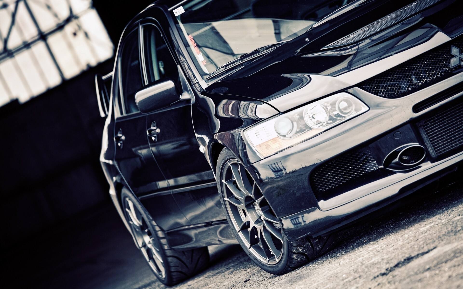 Mitsubishi Lancer Evolution, Black car wallpapers, Dark aesthetic, Sleek design, 1920x1200 HD Desktop