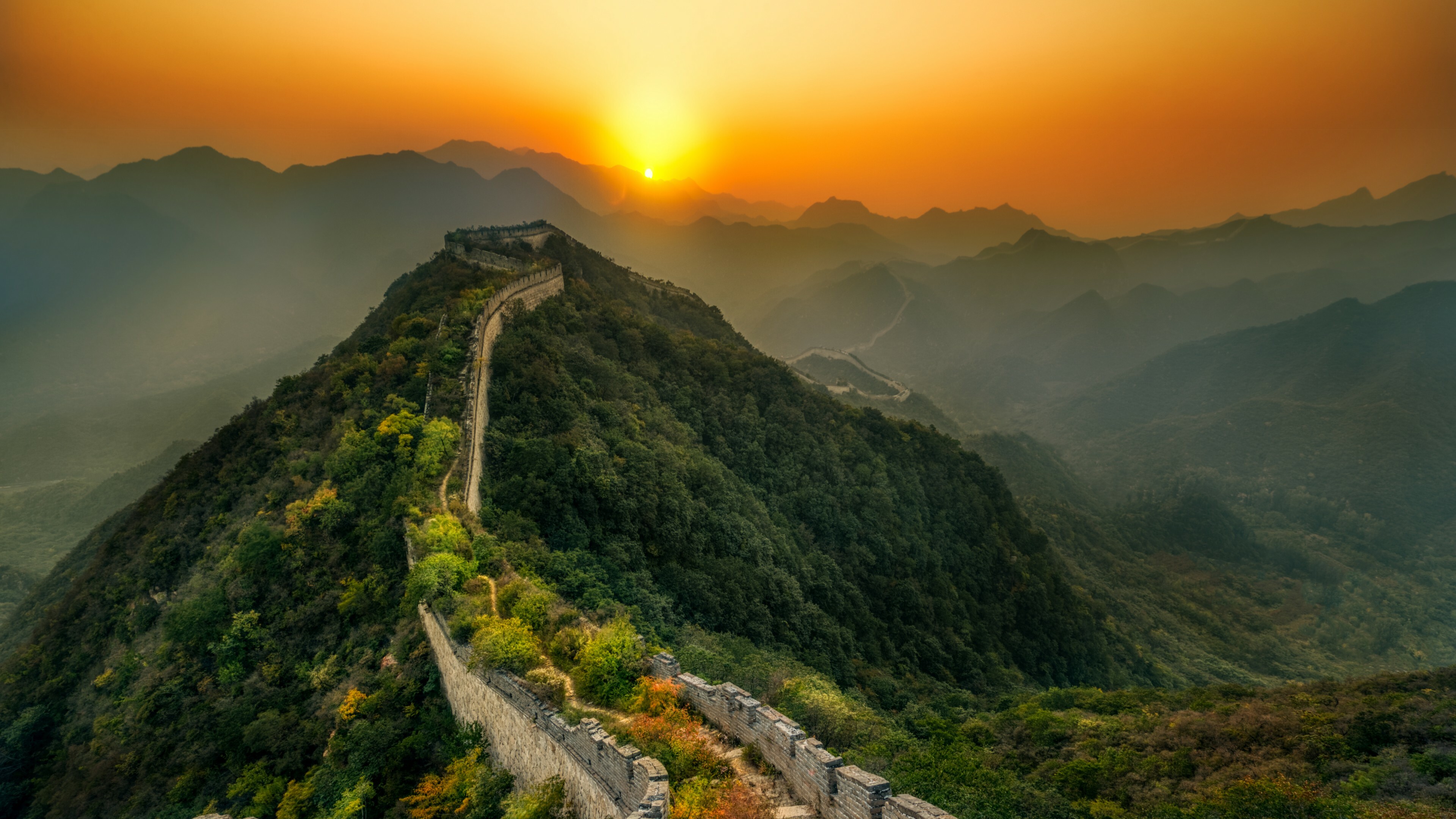 Great Wall of China, Sunset scenery, Historical wonder, Spectacular views, 3840x2160 4K Desktop