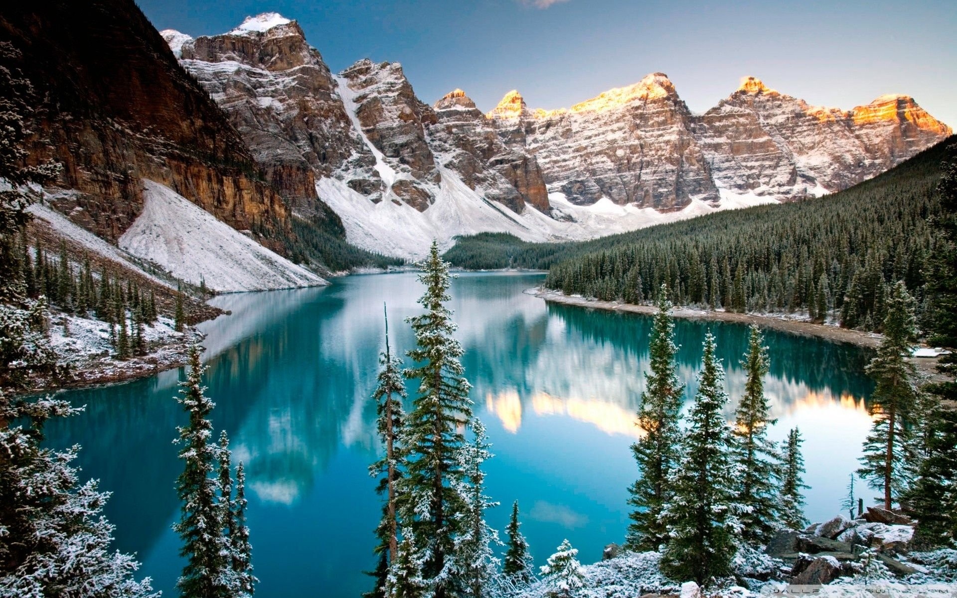 Lake Louise, Winter wonderland, Tranquil reflections, Majestic mountains, 1920x1200 HD Desktop