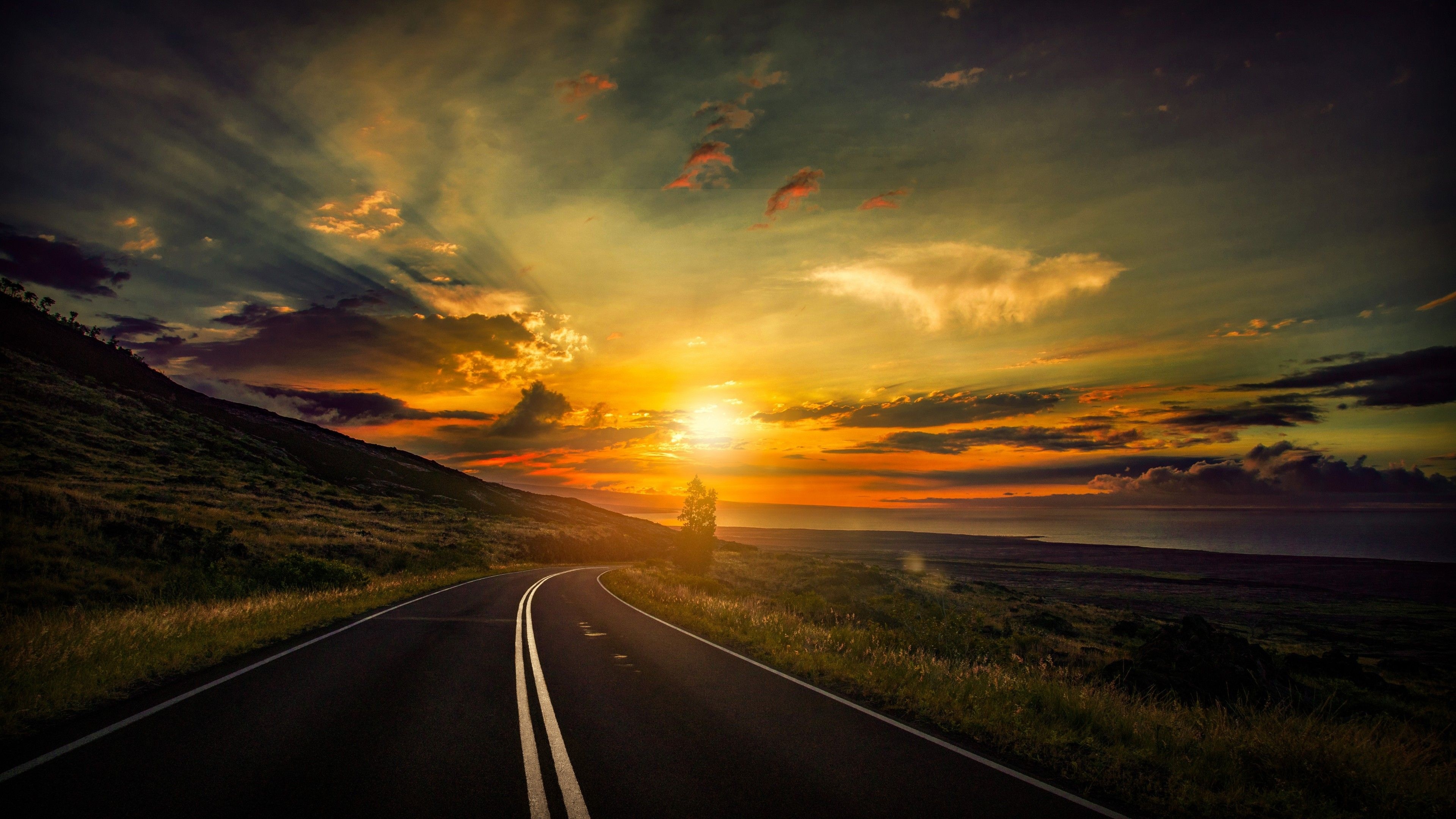 Sunset, Highway Wallpaper, 3840x2160 4K Desktop