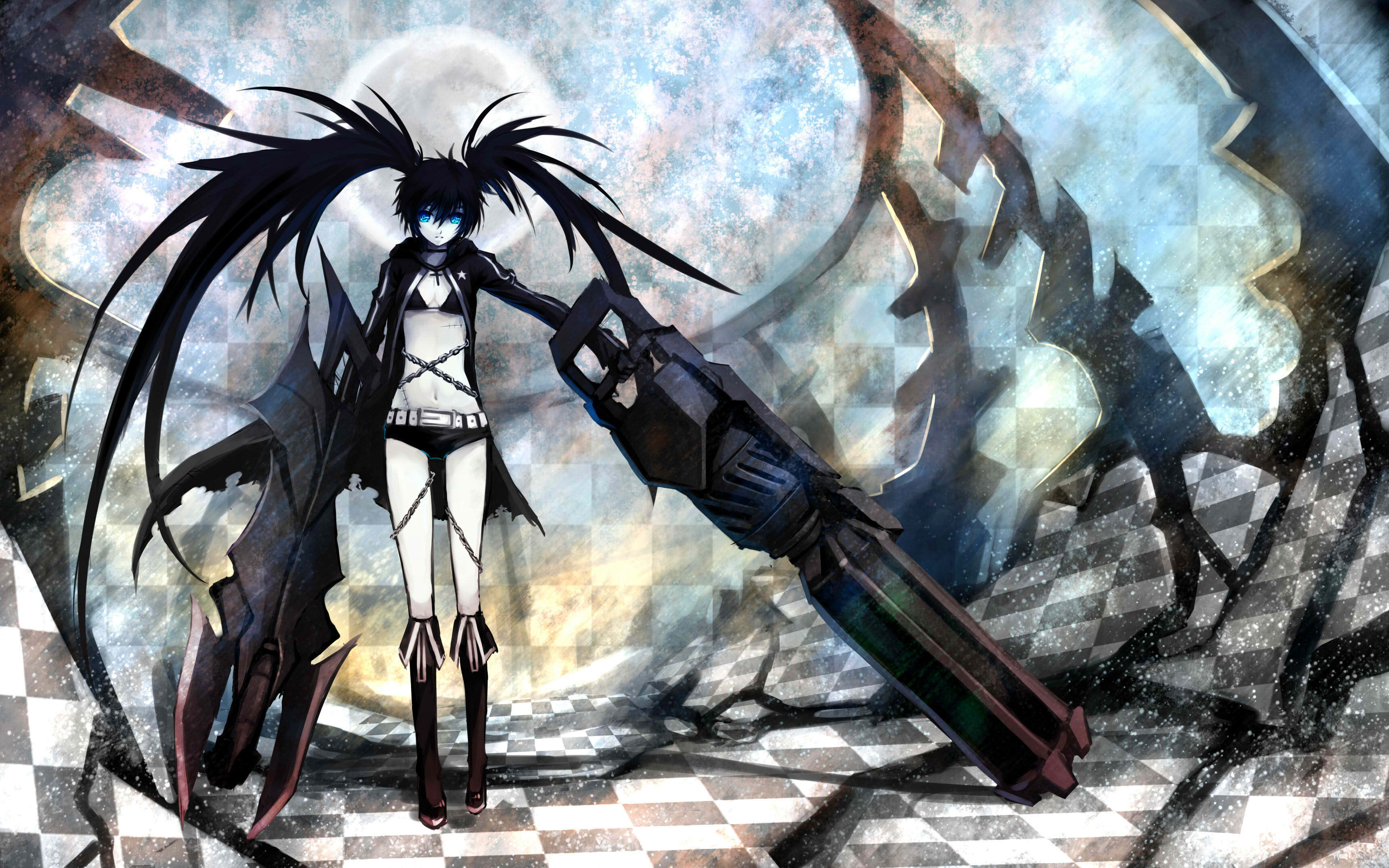 Black Rock Shooter, Unique wallpaper design, Striking visuals, Captivating atmosphere, 3440x2150 HD Desktop