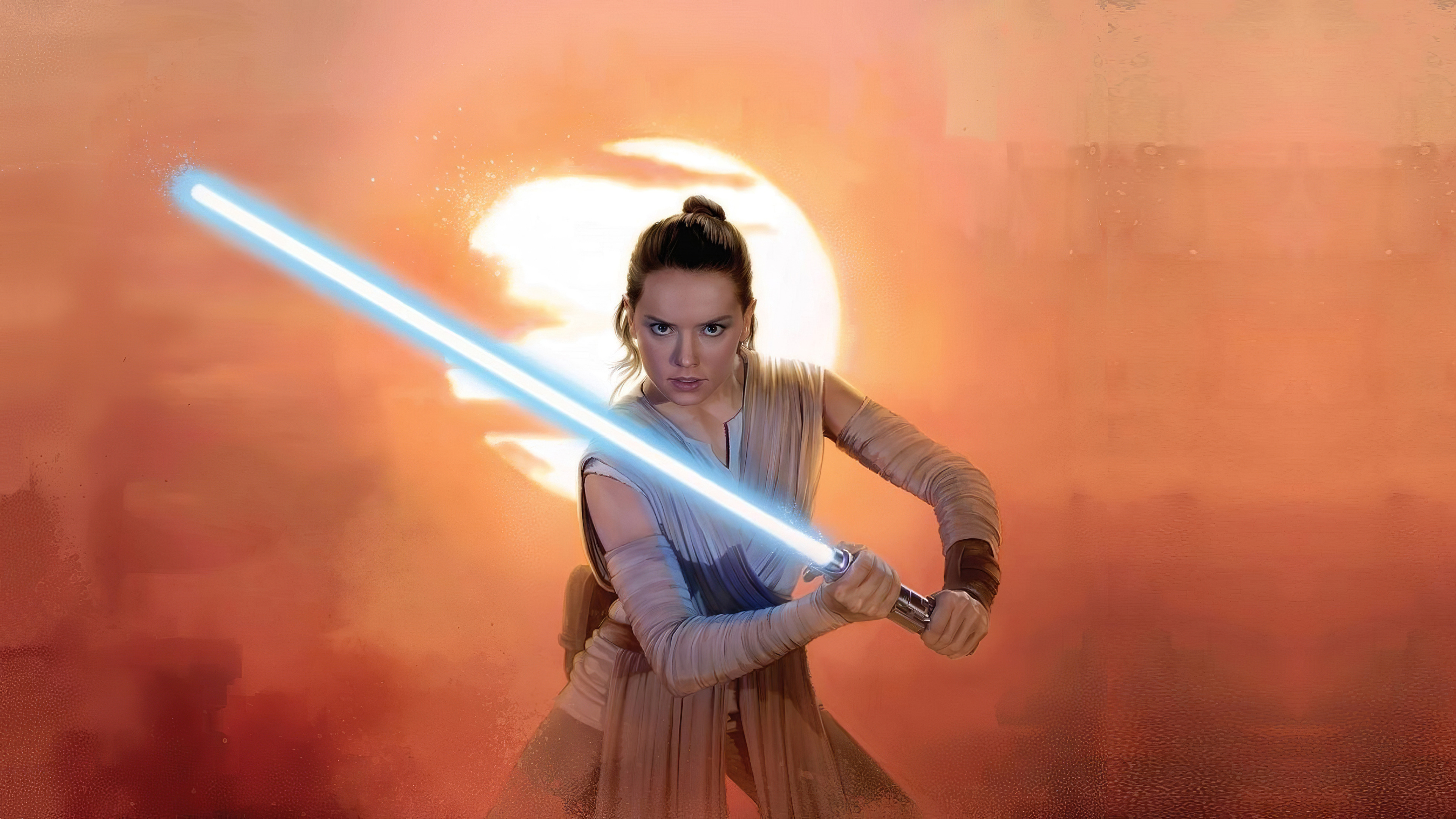 Rey's lightsaber, Powerful force, Intergalactic hero, Epic battle, 3840x2160 4K Desktop