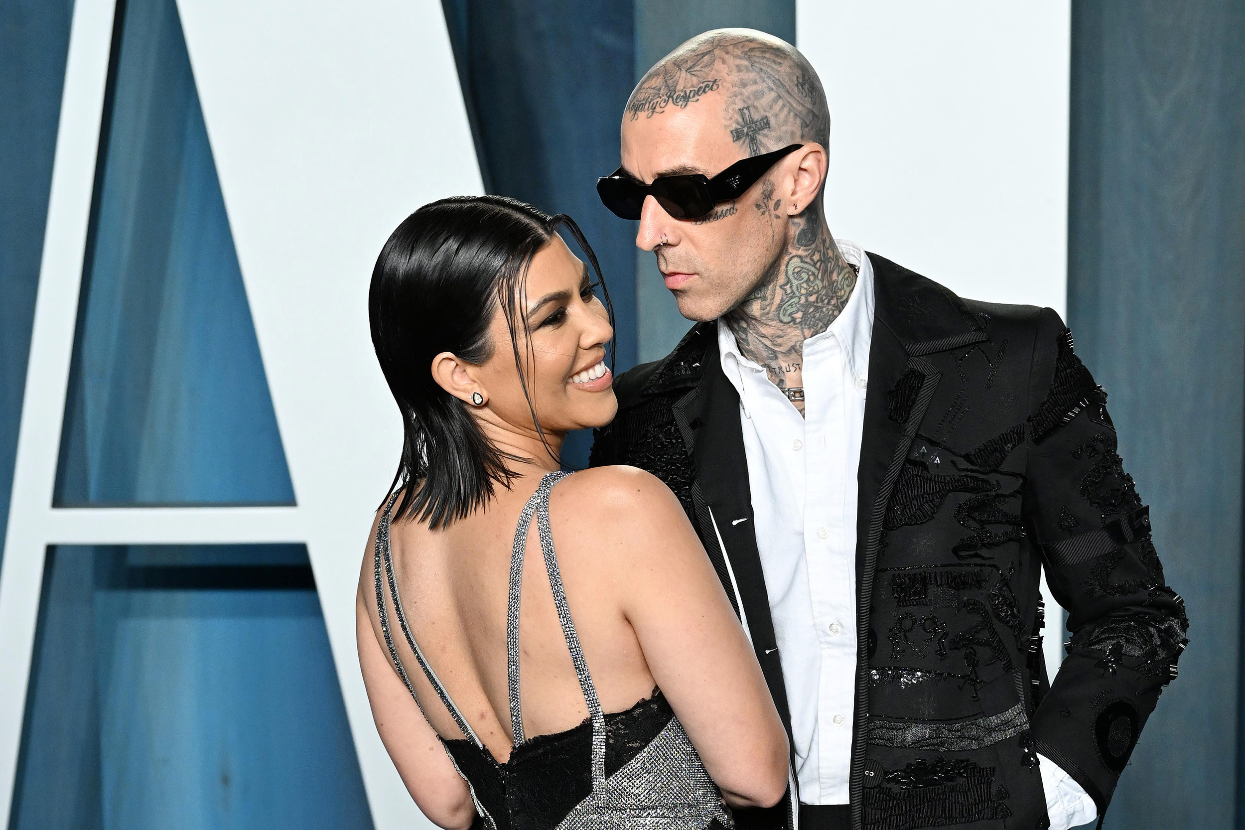 Travis Barker and Kourtney Kardashian's practice wedding ceremony, Las Vegas celebration, Post-Grammys event, Musical collaboration, 2500x1670 HD Desktop