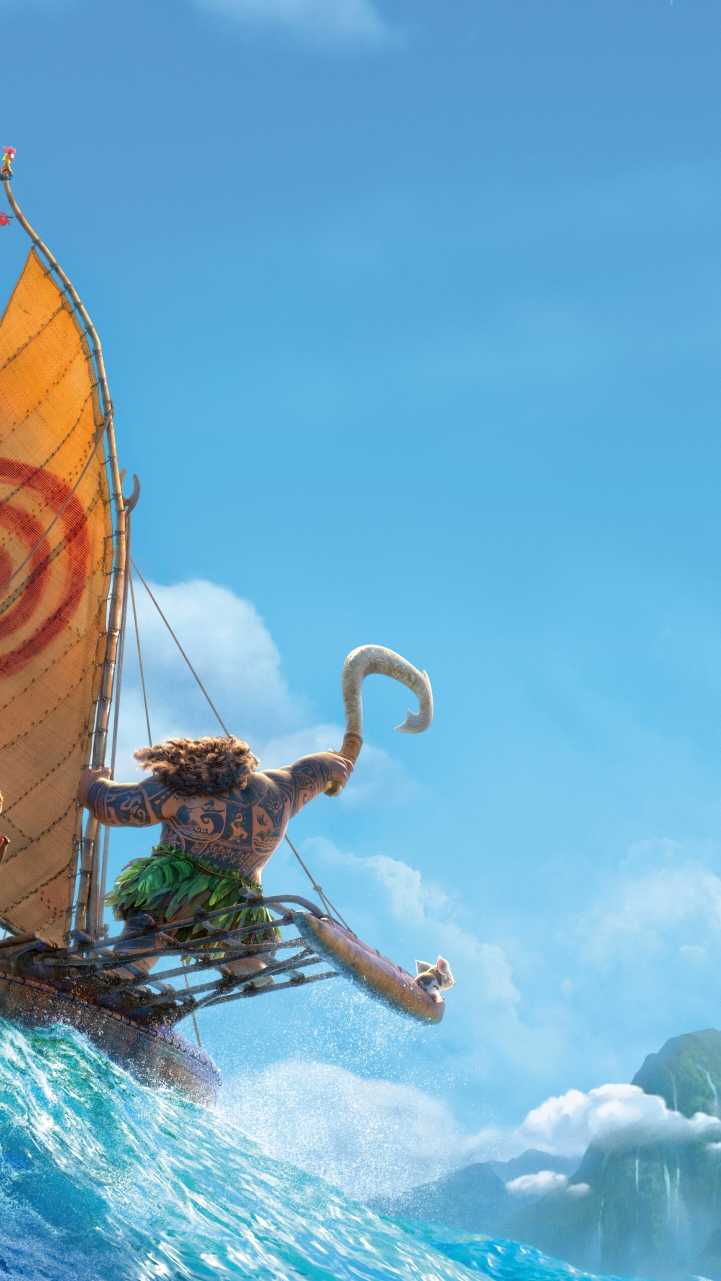 Moana Vaiana Waialiki Heihei, Animation boat, Vibrant wallpaper, Pua Magasiva, 1440x2560 HD Phone