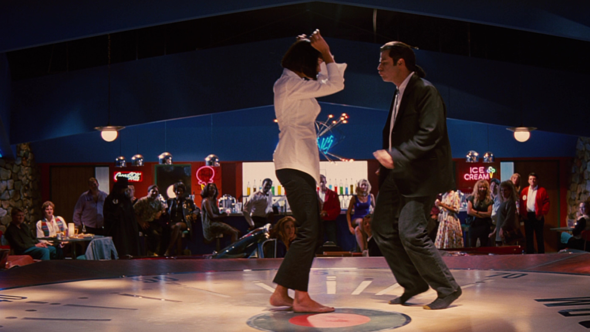 John Travolta, Vincent Vega, Dancing restaurant scene, Pulp Fiction, 1920x1080 Full HD Desktop